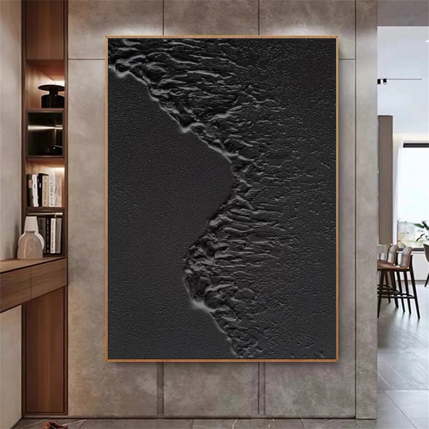 Black Plaster Art Minimalist Textured Painting - Modern Abstract Wall Decor for Living Room, Bedroom & Office | MZ105