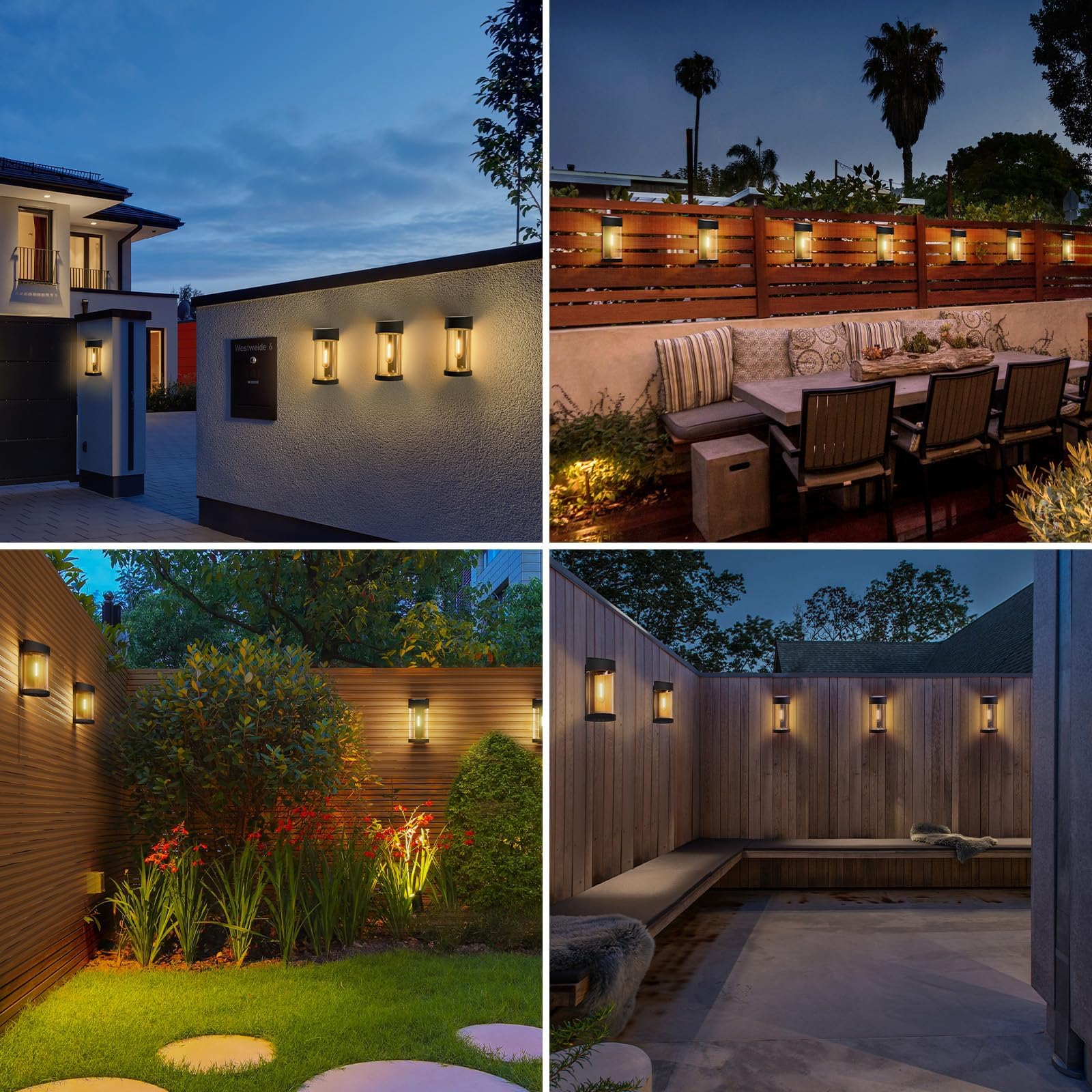 4 Pack Solar Fence Lights Outdoor - IP65 Waterproof LED Solar Wall Step Lights with Glass Cover - Warm White Solar Powered Garden Decor for Fence Post, Deck, Backyard, Porch - Perfect for Pathway Lighting and Nighttime Safety