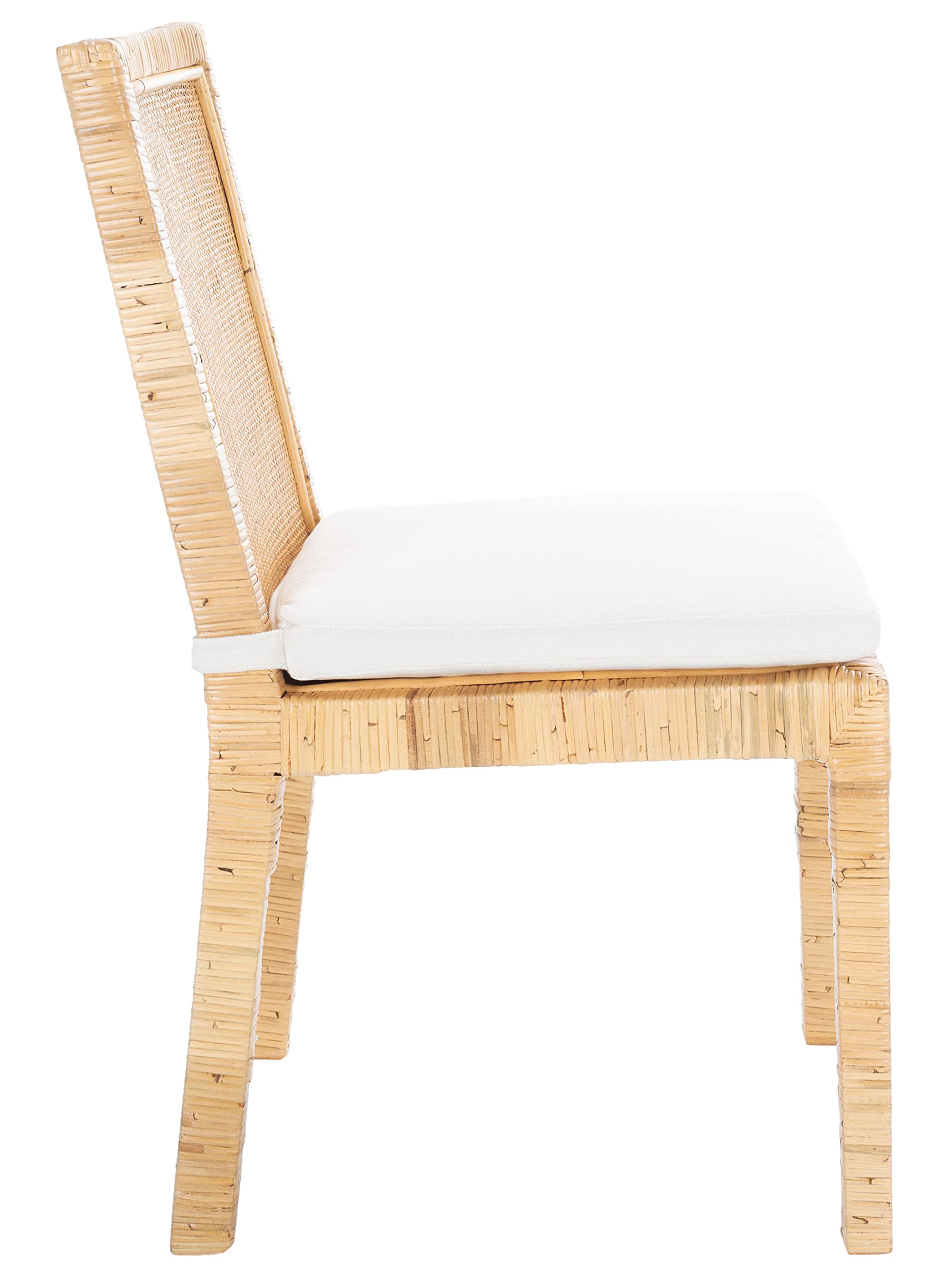 SAFAVIEH Tojo Coastal Natural Cane & White Cushion Accent Chair - Fully Assembled Living Room & Dining Room Furniture - Perfect for Beach House Decor, Farmhouse Style, and Coastal Themed Interiors