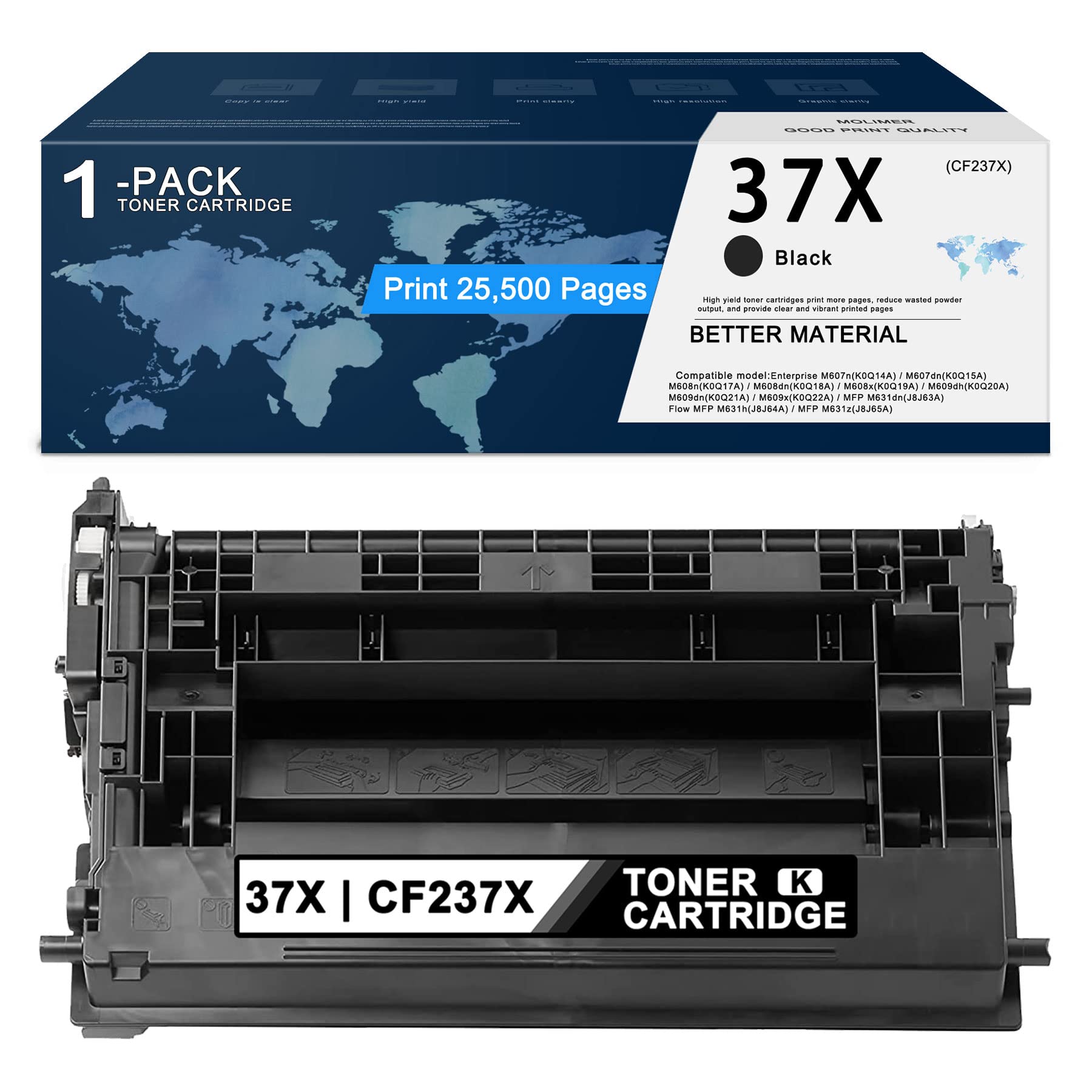 MOLIMER 1 Pack Black High-Yield Toner Cartridge Replacement for HP 37X CF237X - Compatible with HP Enterprise M608 M608n M609 M608x M607dn M607 M607n M609dn Printers (25,500 Pages, 2 Black) | Office & Home Printing Solution