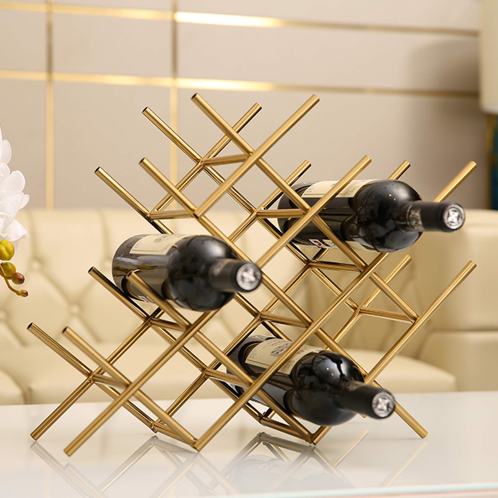 6 Bottle Countertop Wine Rack - Metal Wine Holder with Classic Design for Home Decor & Kitchen Storage, Fully Assembled in Golden Finish | Perfect for Dining Room, Bar, or Gift