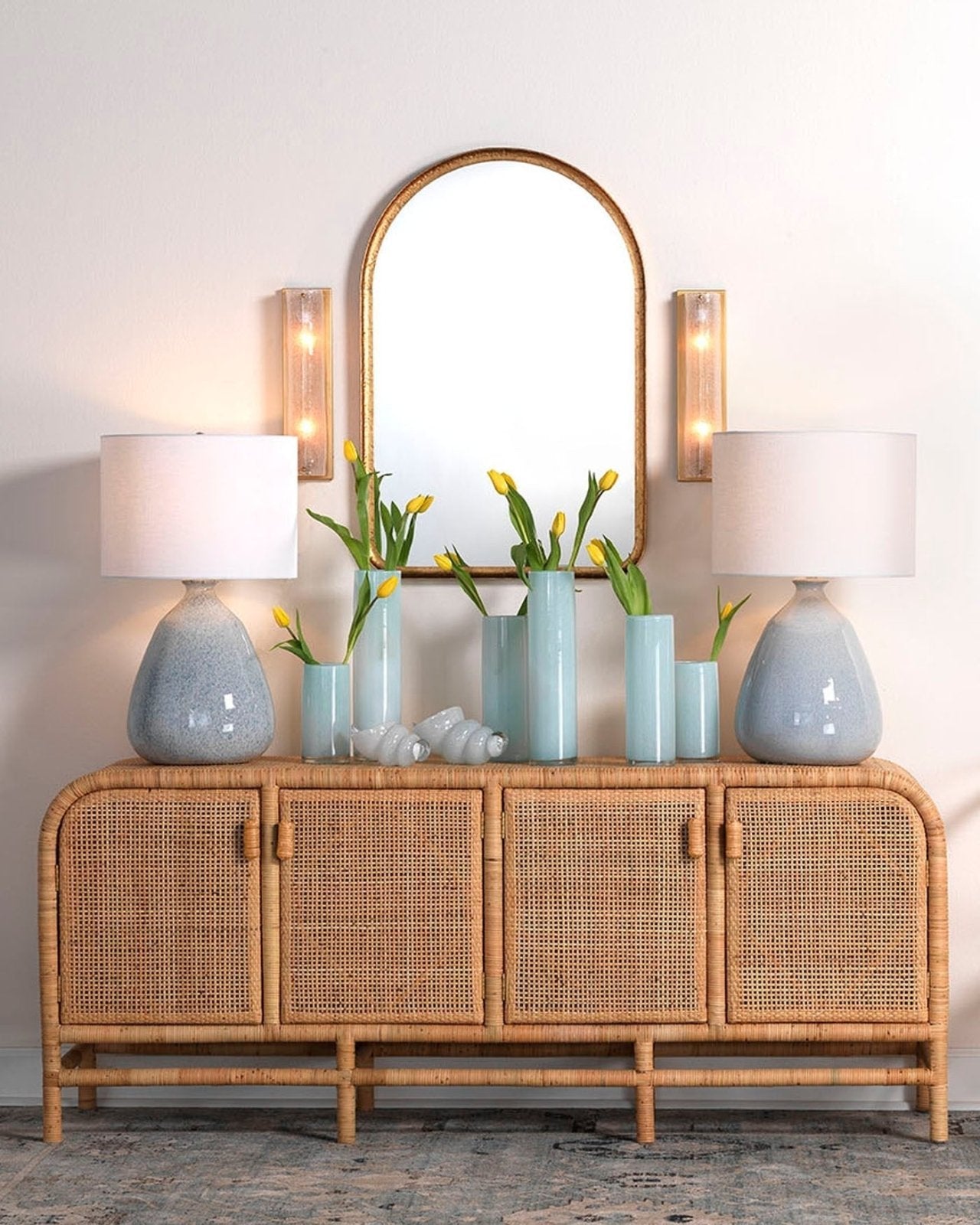 Hand Blown Glass Vases Set of 3 - Blue Gwendolyn Collection - Perfect for Home Decor, Wedding Centerpieces & Gift Giving