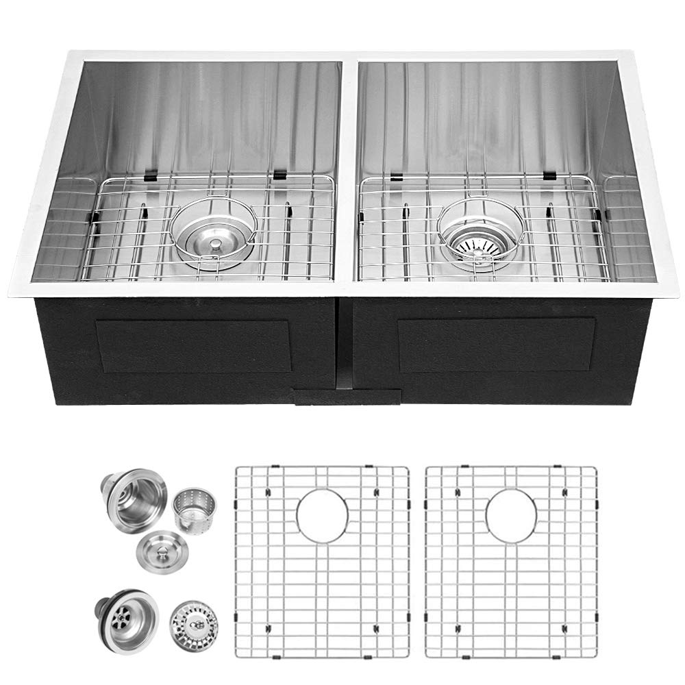 Logmey 32 Inch Undermount Double Bowl Kitchen Sink - 18 Gauge 50/50 Stainless Steel for Heavy Duty Use - Perfect for Cooking, Washing Dishes & Food Prep in Modern Kitchens
