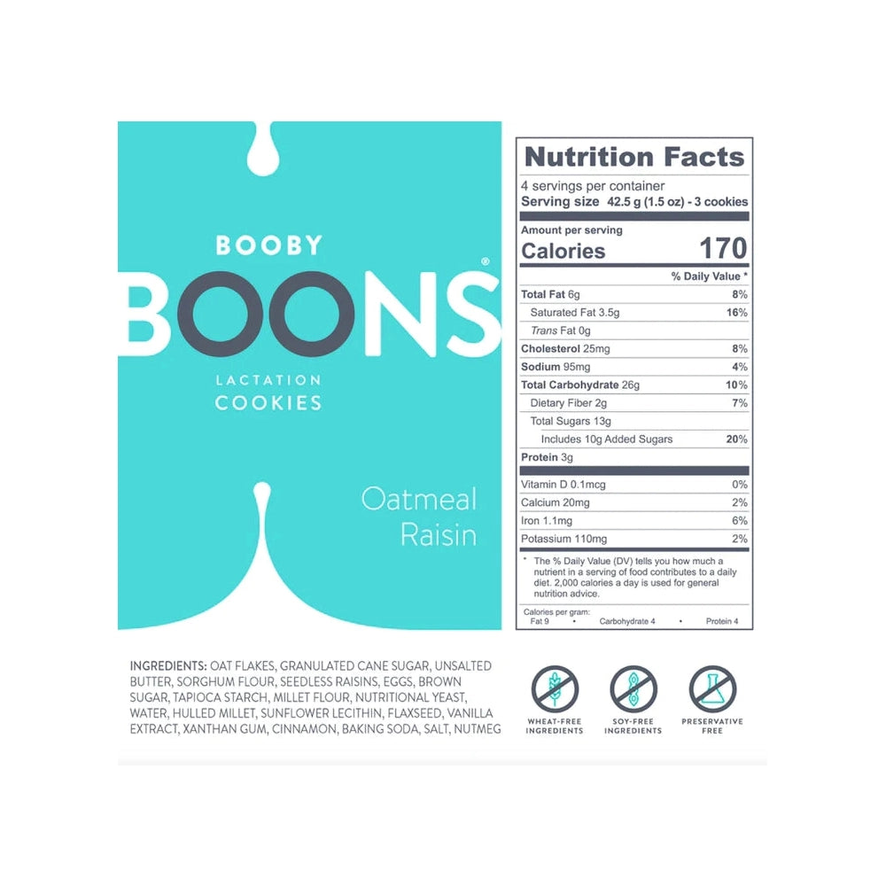 Booby Boons Lactation Cookies - Oatmeal Raisin Flavor for Nursing Moms | Healthy Lactation Snack for Breastfeeding Support | Perfect for Postpartum Recovery & Milk Supply Boost