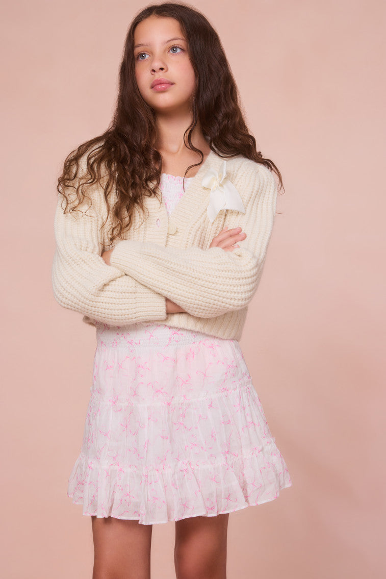 Teisha Alpaca Bow Cardigan for Girls - Soft & Warm Knit Sweater for School, Parties & Winter Outfits