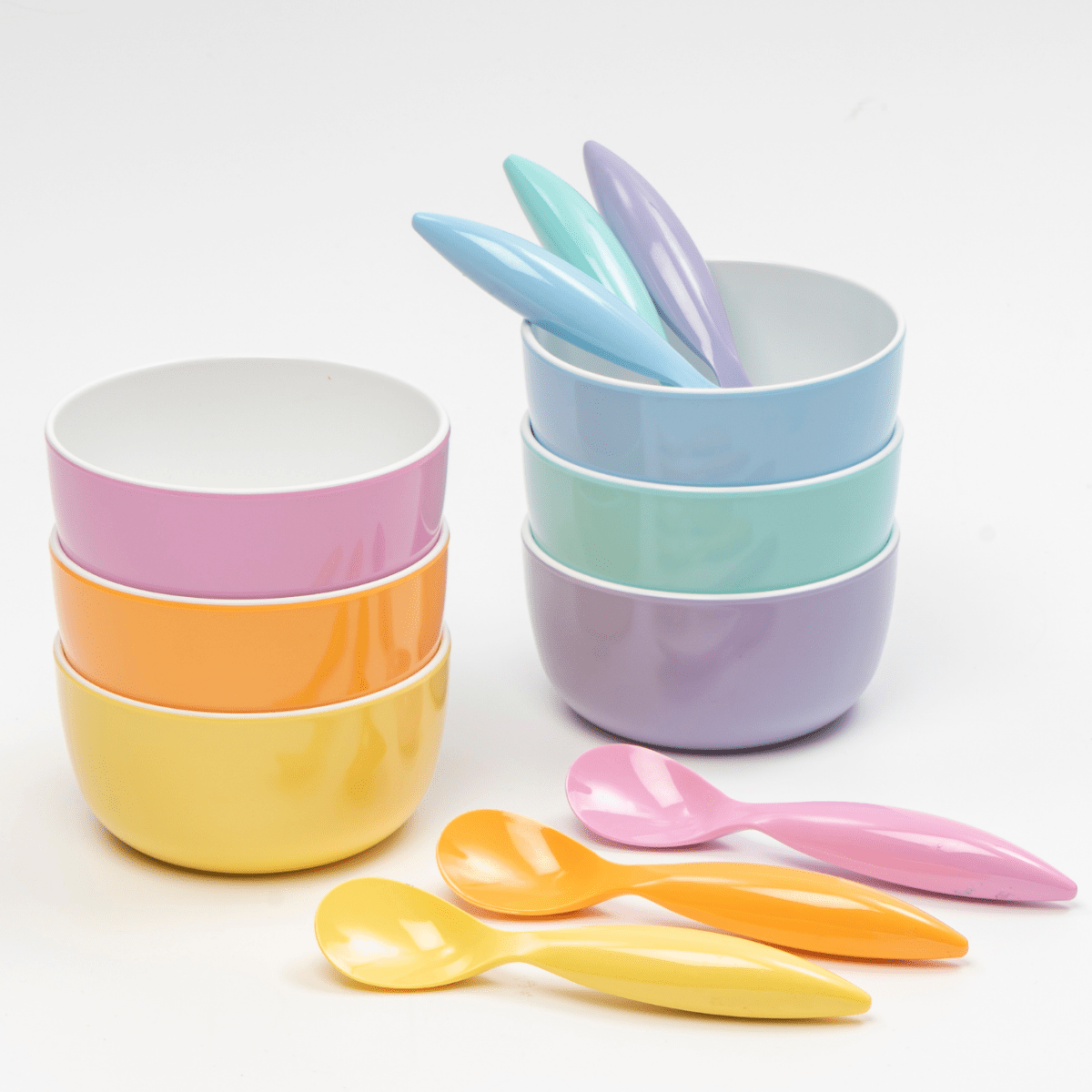 Bzyoo ColorPop Melamine Spoon Set - 6 Piece Pastel Colored Kitchen Utensils for Dining, Parties & Picnics