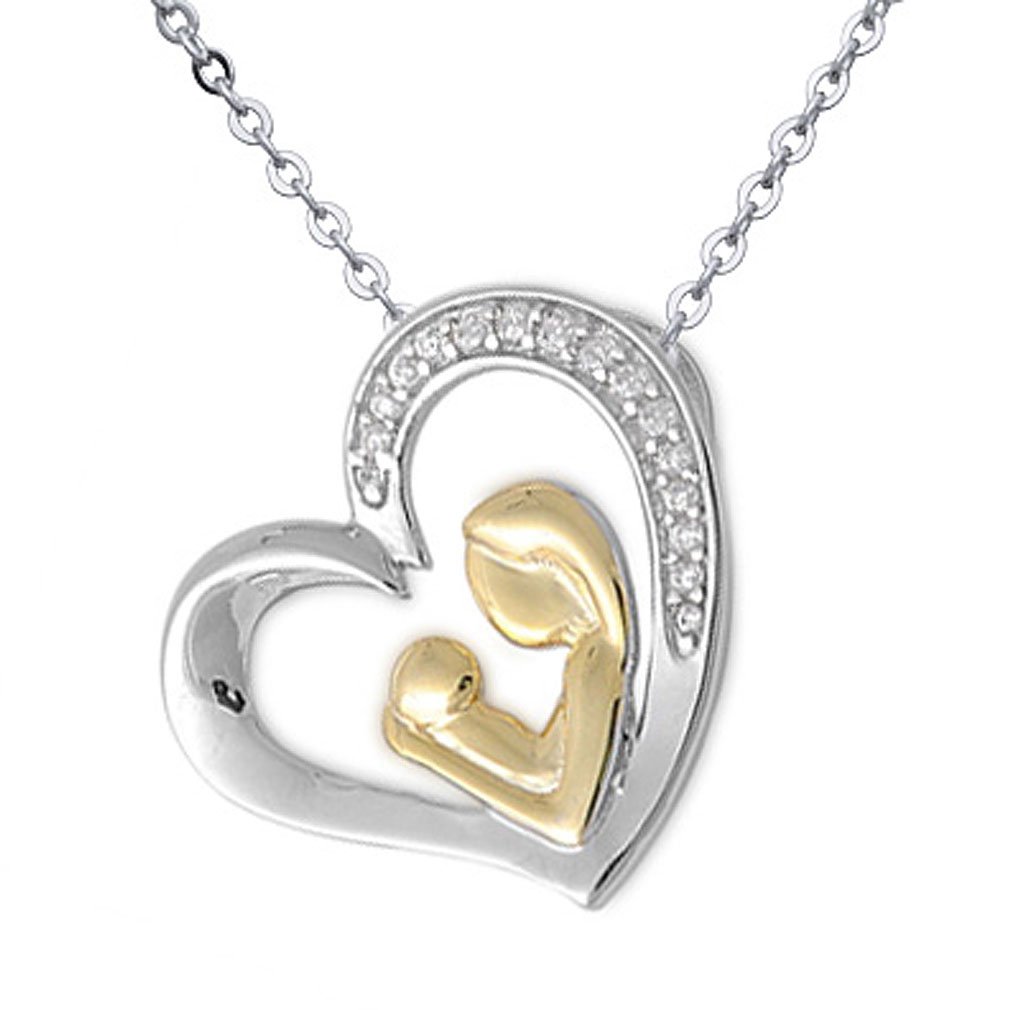 Kriskate & Co. Sterling Silver Mother Daughter Heart Necklace with CZ Stones - Perfect Gift for Mom, Birthday, Anniversary & Mother's Day