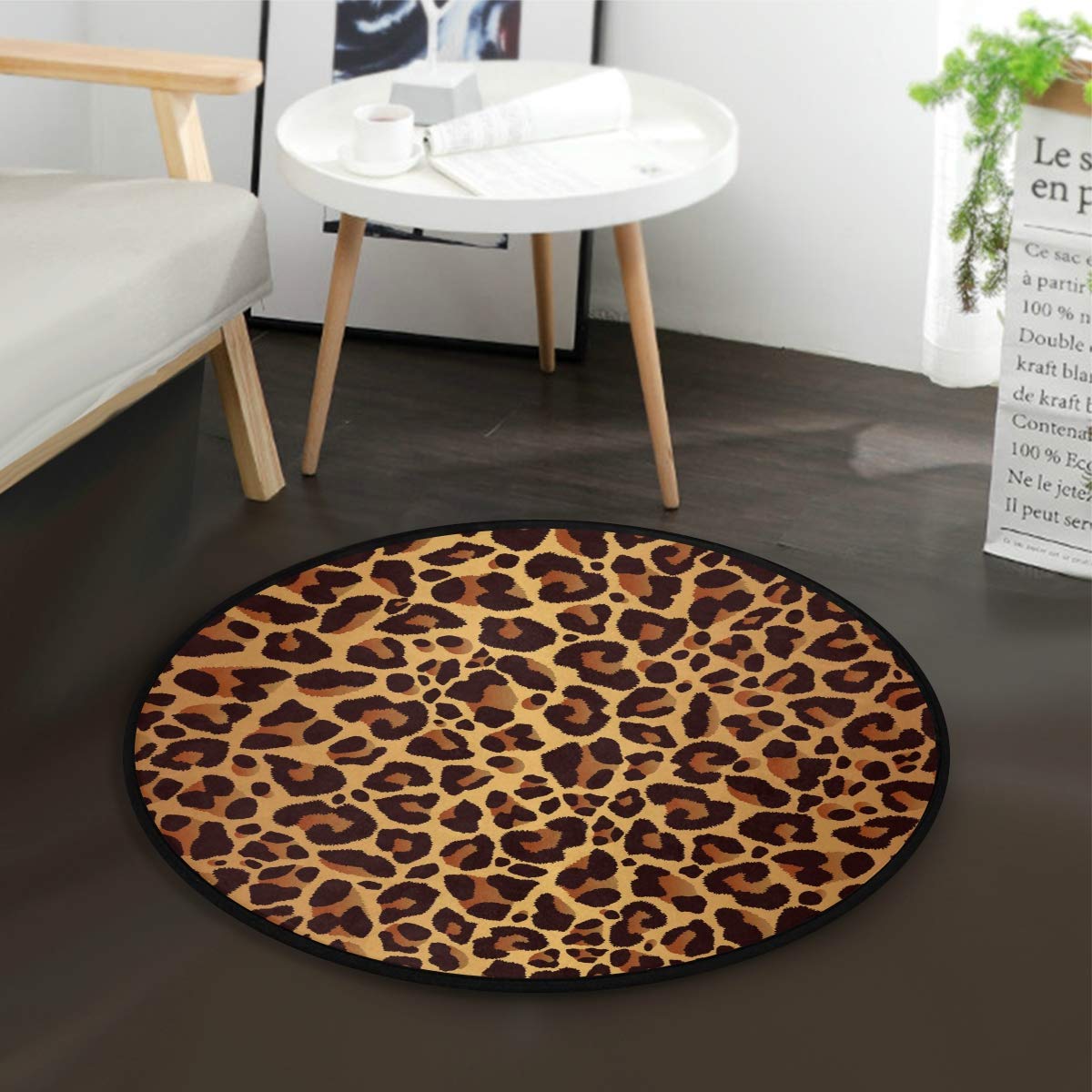 Vintage Leopard Print Round Area Rug 3' Diameter (92cm) - Soft Non-Slip Boho Rug for Living Room, Bedroom, Dorm | Perfect for Bohemian Decor, Animal Print Lovers & Cozy Home Styling