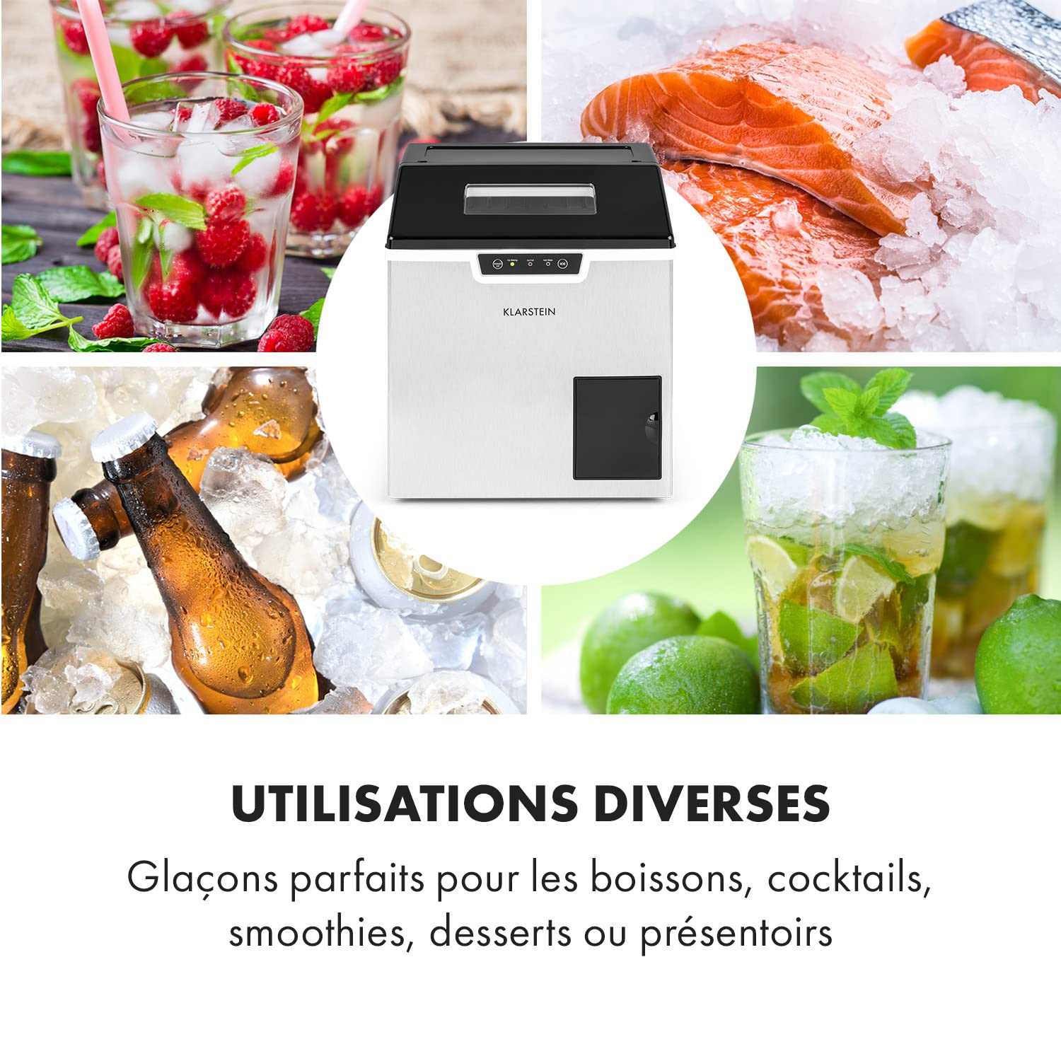 Klarstein 3L Ice Maker Machine for Home - Fast Crushed or Ball Ice Production up to 20kg - Self-Cleaning with Safety Alarm - Perfect for Cocktails, Parties & Kitchen Use