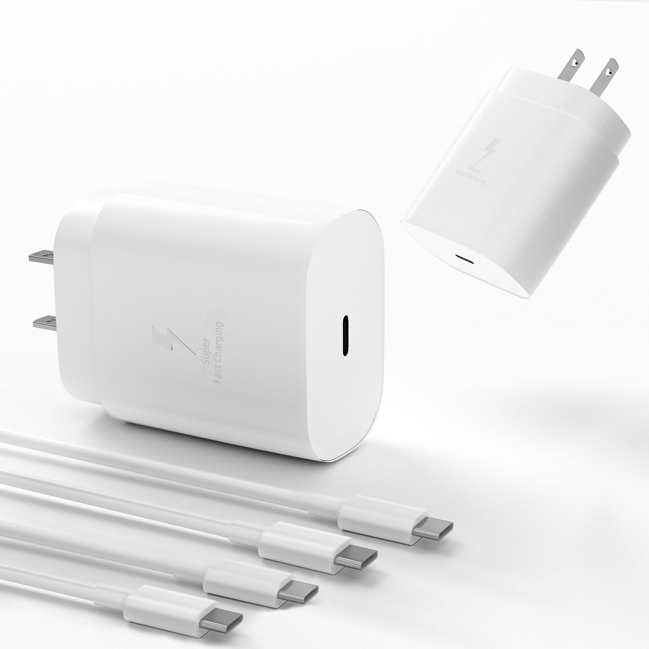 Fast Charging USB C Wall Charger Block with USB Type C Cable - 2 Pack White | Compatible with iPhone 15, Samsung Galaxy, iPad & More | Home, Office & Travel Use
