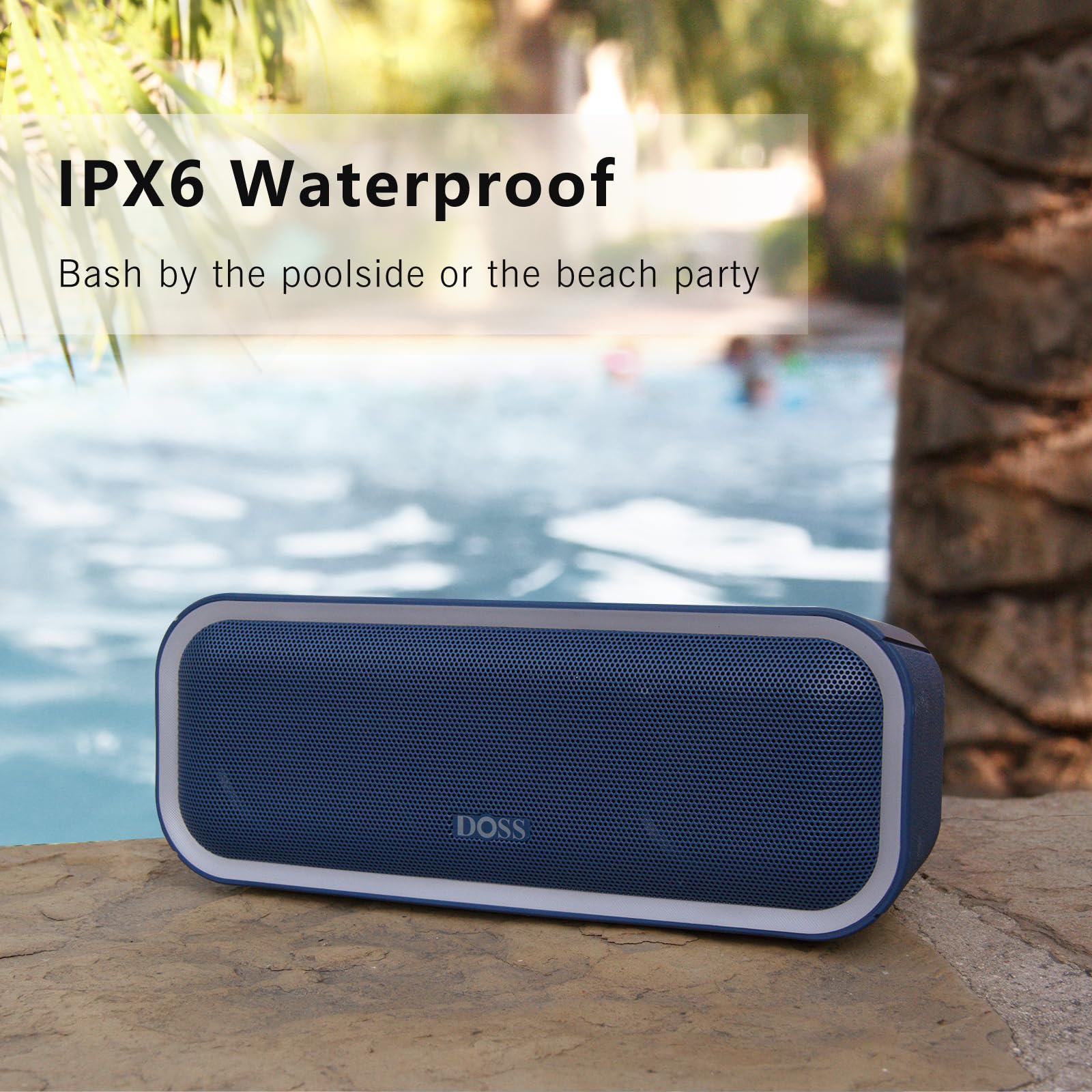 DOSS SoundBox Pro Plus 24W Bluetooth Speaker - Wireless Portable Speaker with Stereo Sound, Punchy Bass, IPX6 Waterproof, TWS Pairing, Multi-Color LED Lights & 15H Playtime - Perfect for Home, Outdoor, Pool Parties & Travel (Blue)