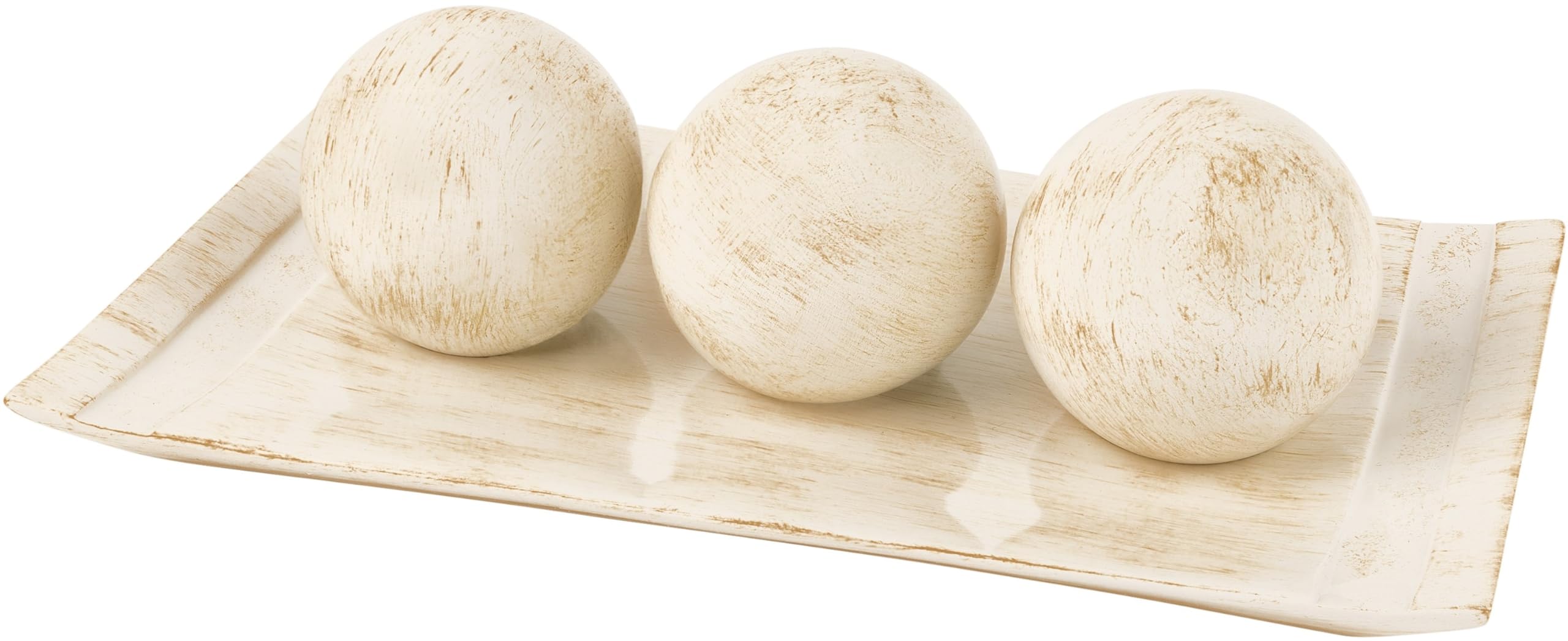 Creative Scents Rustic Luxe Decorative Tray & Orb Set - Modern Farmhouse Centerpiece for Coffee Table, Dining Table Decor - Handcrafted Wooden Bowl with Decorative Balls - Perfect for Living Room, Entryway & Wedding Decor