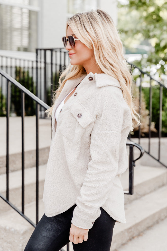 Wonderful Soul Beige Sherpa Shacket Jacket - Cozy Fleece-Lined Overshirt for Women | Perfect for Fall & Winter Layering, Outdoor Activities, and Casual Style