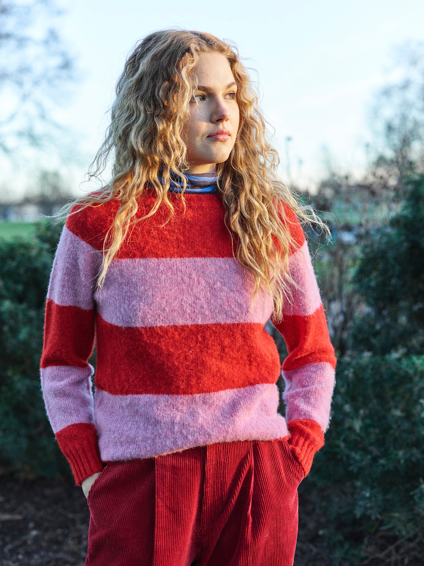 Lowie Pink and Red Stripe Scottish Jumper - Cozy Knit Sweater for Women | Perfect for Winter Fashion & Casual Outfits