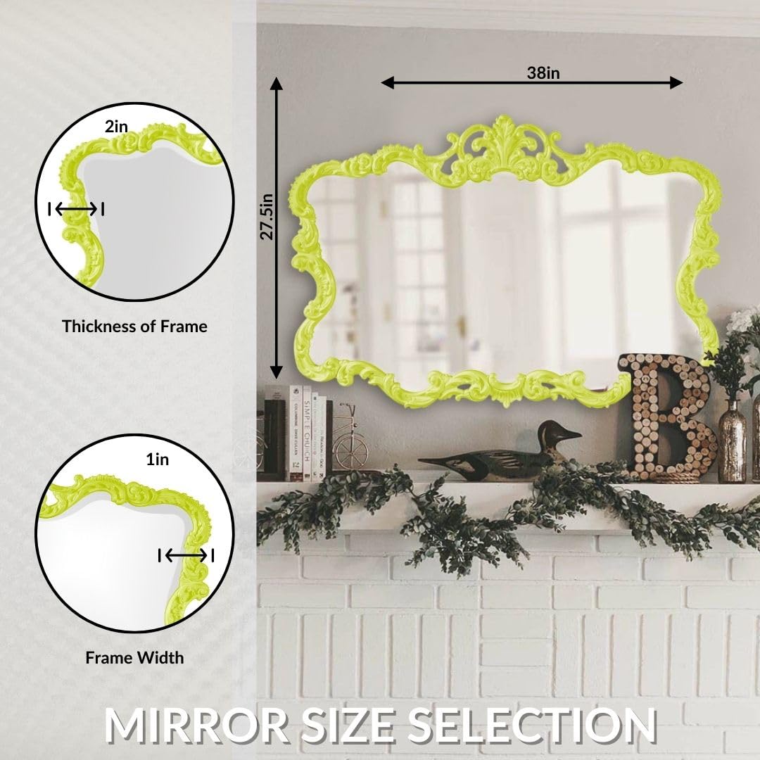 Howard Elliott Antiqued Talida Mirror - Ornate Rectangular Wall Mirror with Resin Frame, Glossy Green Finish, 27