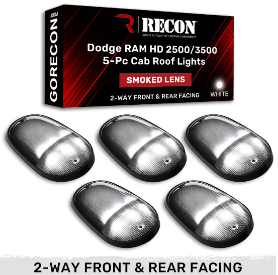 Dodge RAM 2500/3500 Heavy Duty Cab Roof Light Set (2003-2018) - 5-Piece Ultra High Power LED Kit with 2-Way Front & Rear Facing, Multiple Lens & Color Options - Perfect for Off-Roading, Truck Customization & Emergency Vehicles