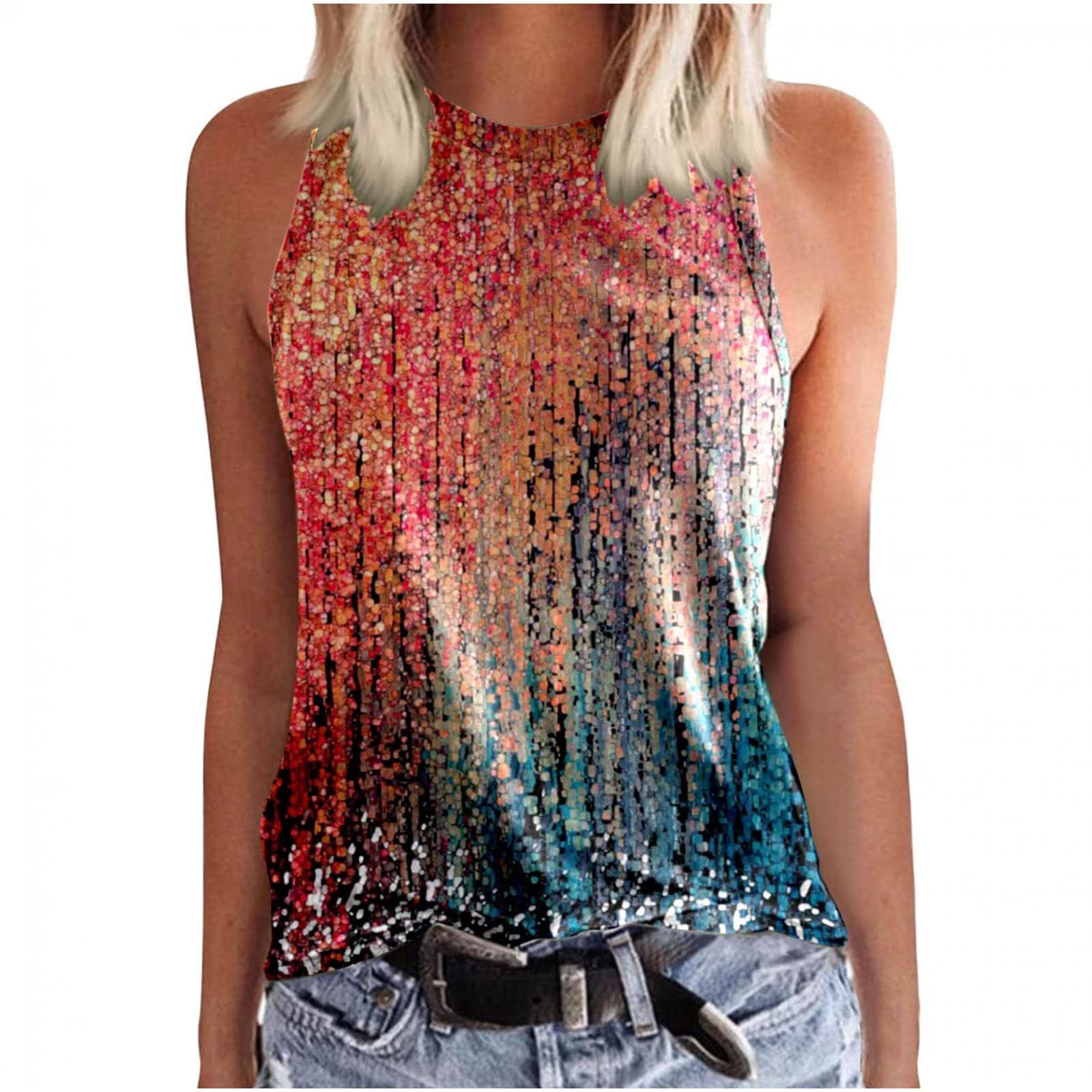 Women's Sleeveless Cotton Tank Tops - Loose Fit Summer Blouse with Floral Print, Round Neck Casual Tunic Tee | Perfect for Beach Outings, Vacation Wear & Everyday Comfort