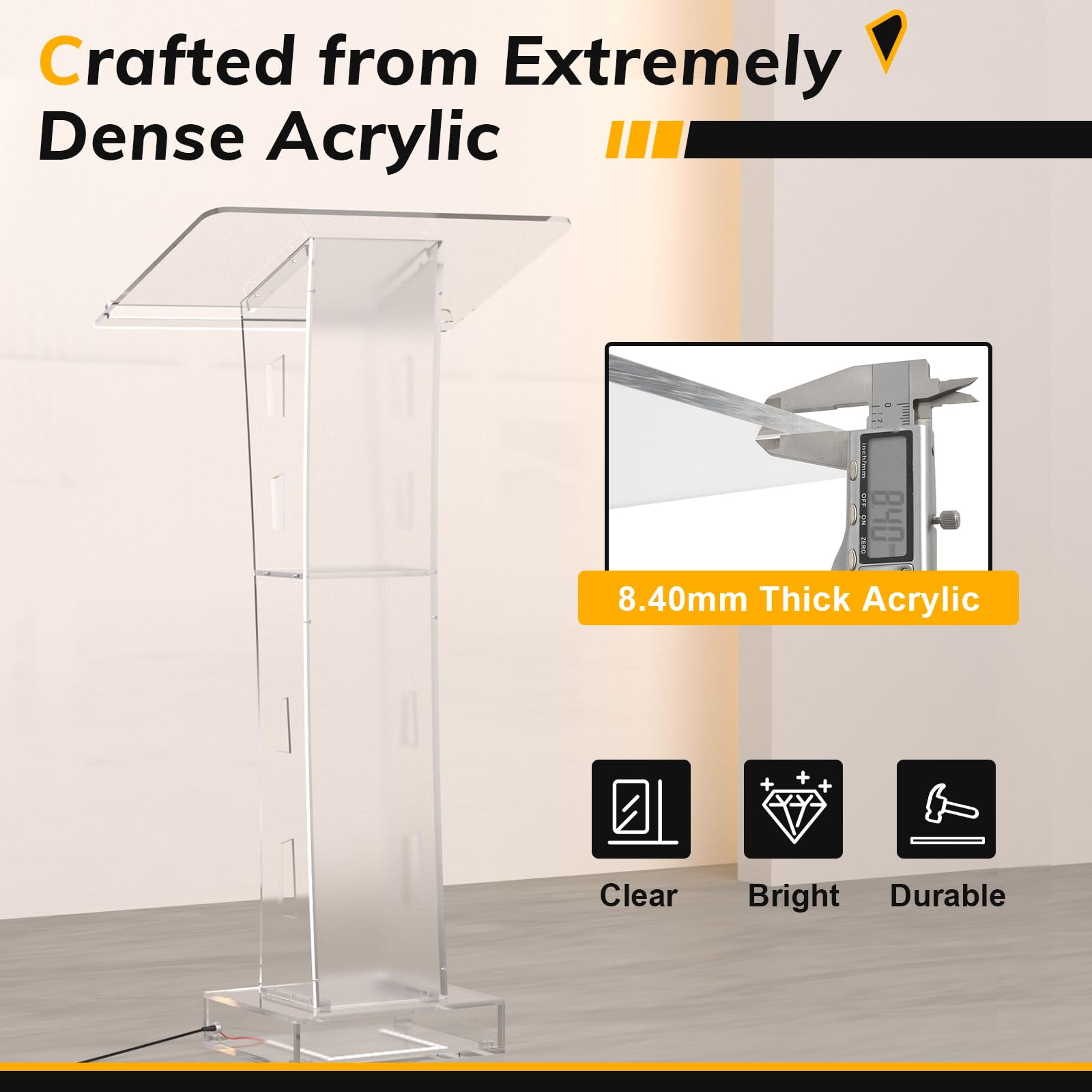 Clear Acrylic Church Podium with LED Lights - Modern Lectern Pulpit Stand for Churches, Weddings & Schools | Perfect for Sermons, Ceremonies & Presentations