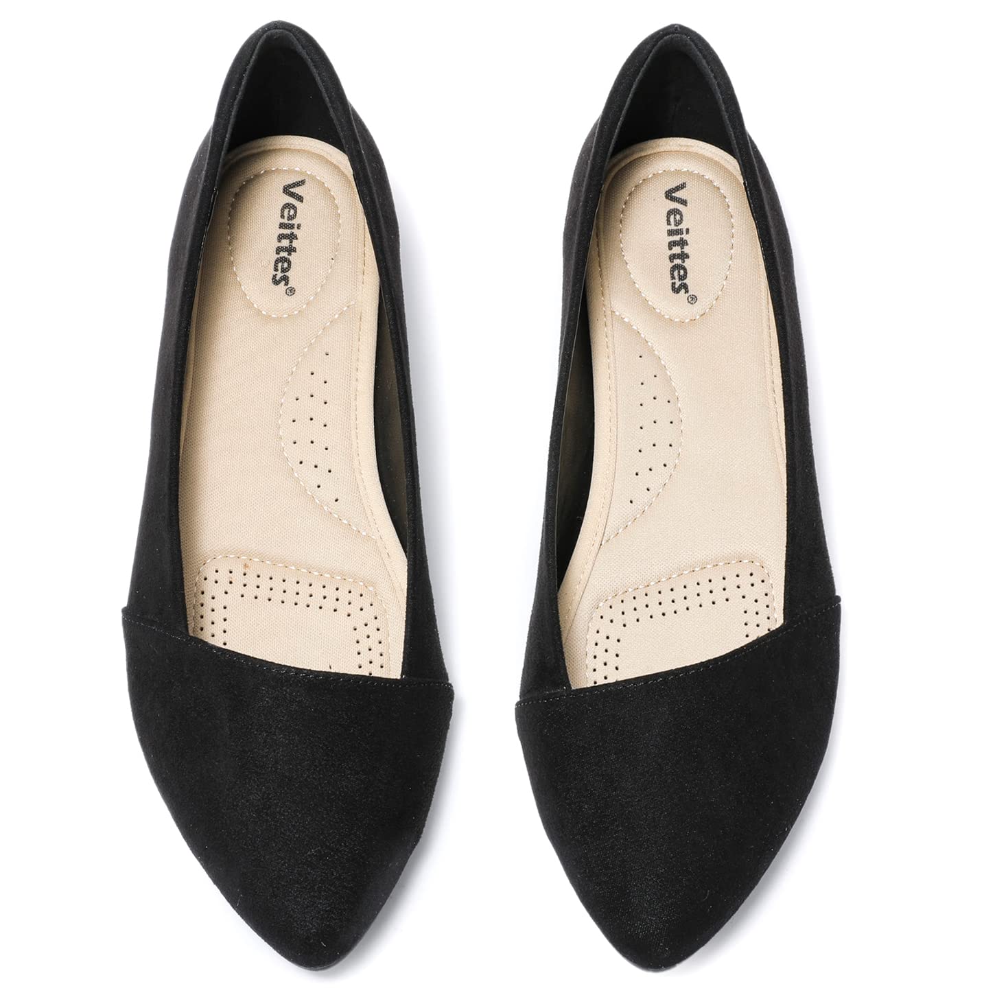 Veittes Women's Wide Width Ballet Flats - Pointed Toe Slip On Comfortable Shoes for Work, Travel & Casual Wear