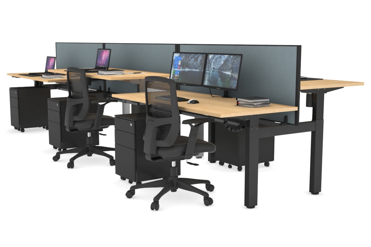 Adjustable 6-Person H Bench Workstation - Black Frame [1200L x 700W] - Perfect for Office, Coworking Spaces & Home Offices