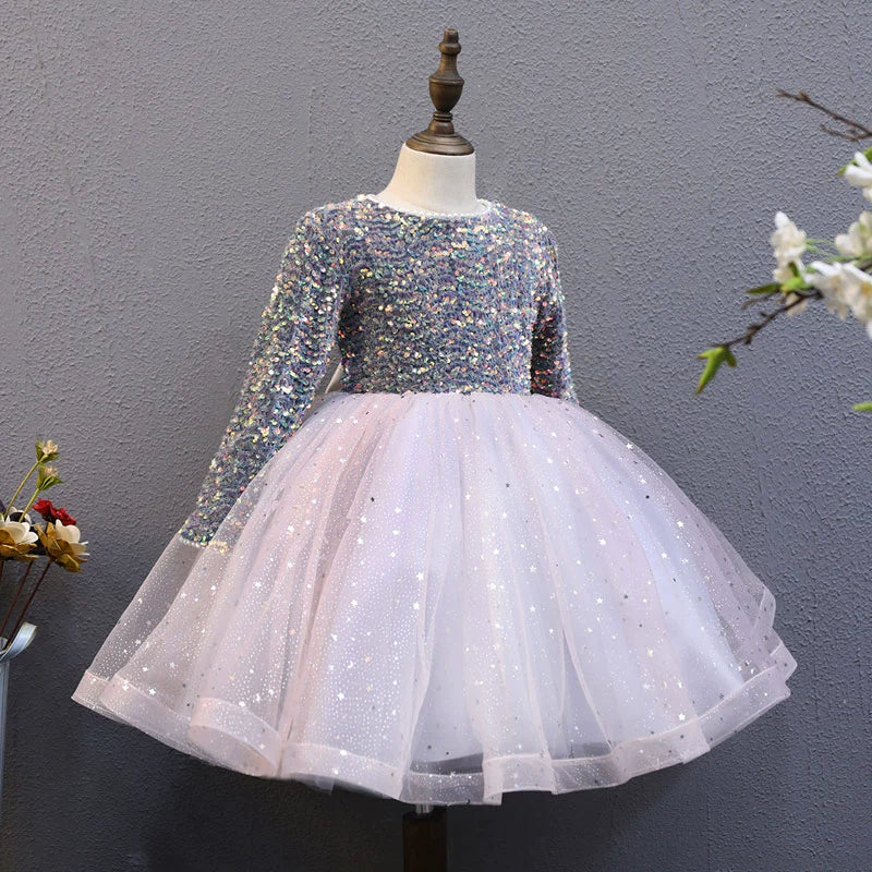 Lilac A-Line Round Neck Tea-Length Tulle Flower Girl Dress for Weddings & Special Occasions