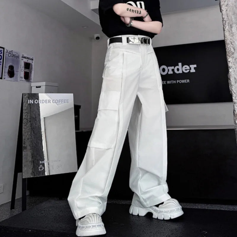 **Men's Cargo Pants for Men - Loose Fit Straight Leg Wide Trousers with Multiple Pockets | Trendy Solid Color Casual Pants | Summer Outdoor Work Travel Hiking**