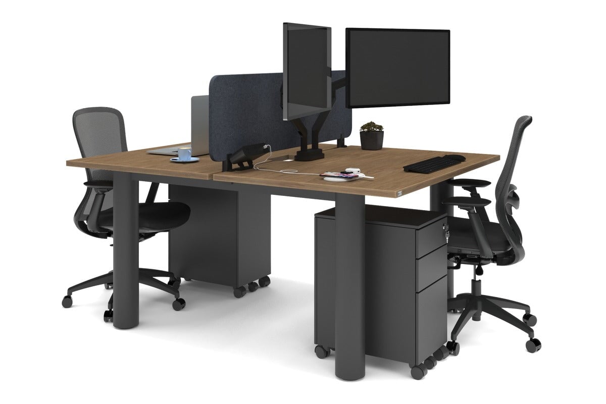 Quadro Cylinder Leg 2-Person Office Workstation Desk [1200L x 800W with Cable Management] - Perfect for Collaborative Workspaces & Modern Home Offices