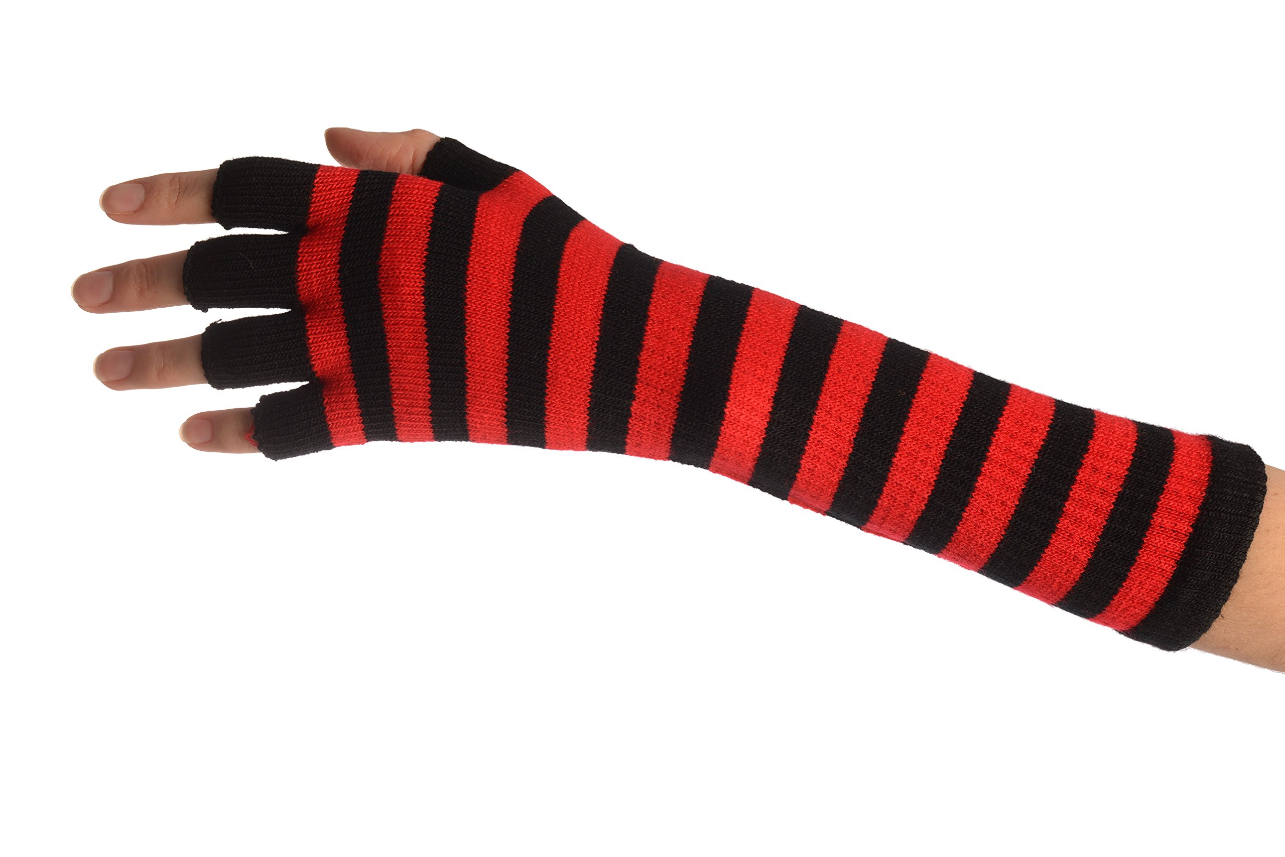 Stylish Red & Black Striped Fingerless Gloves for Women & Men - Touchscreen Compatible Winter Gloves for Typing, Driving & Outdoor Activities