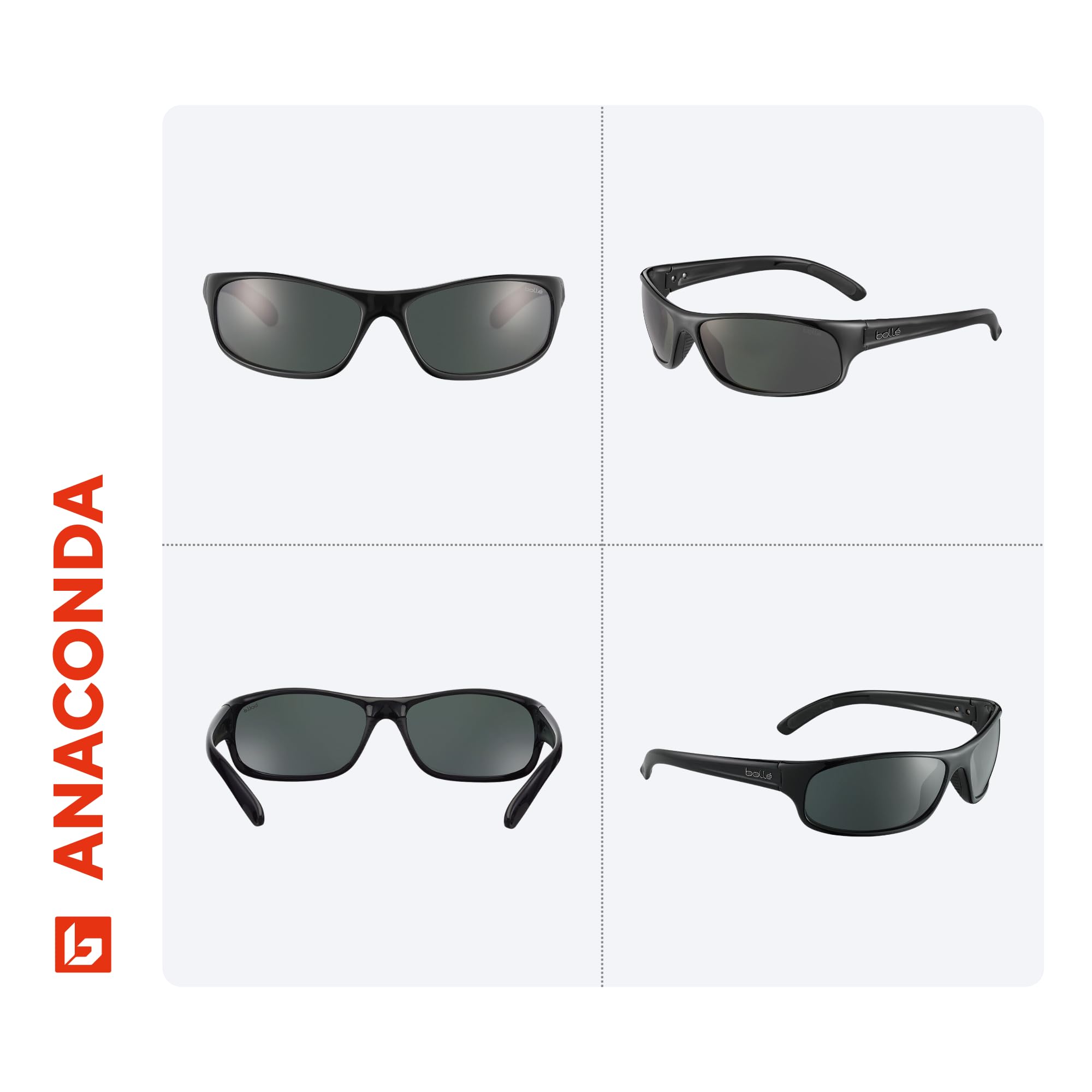 Bollé Anaconda 64MM Wrap Around Polarized Sunglasses for Men - UV Protection, Lightweight & Durable - Includes Free iWear Designer Eyewear Kit - Perfect for Driving, Running, and Outdoor Sports