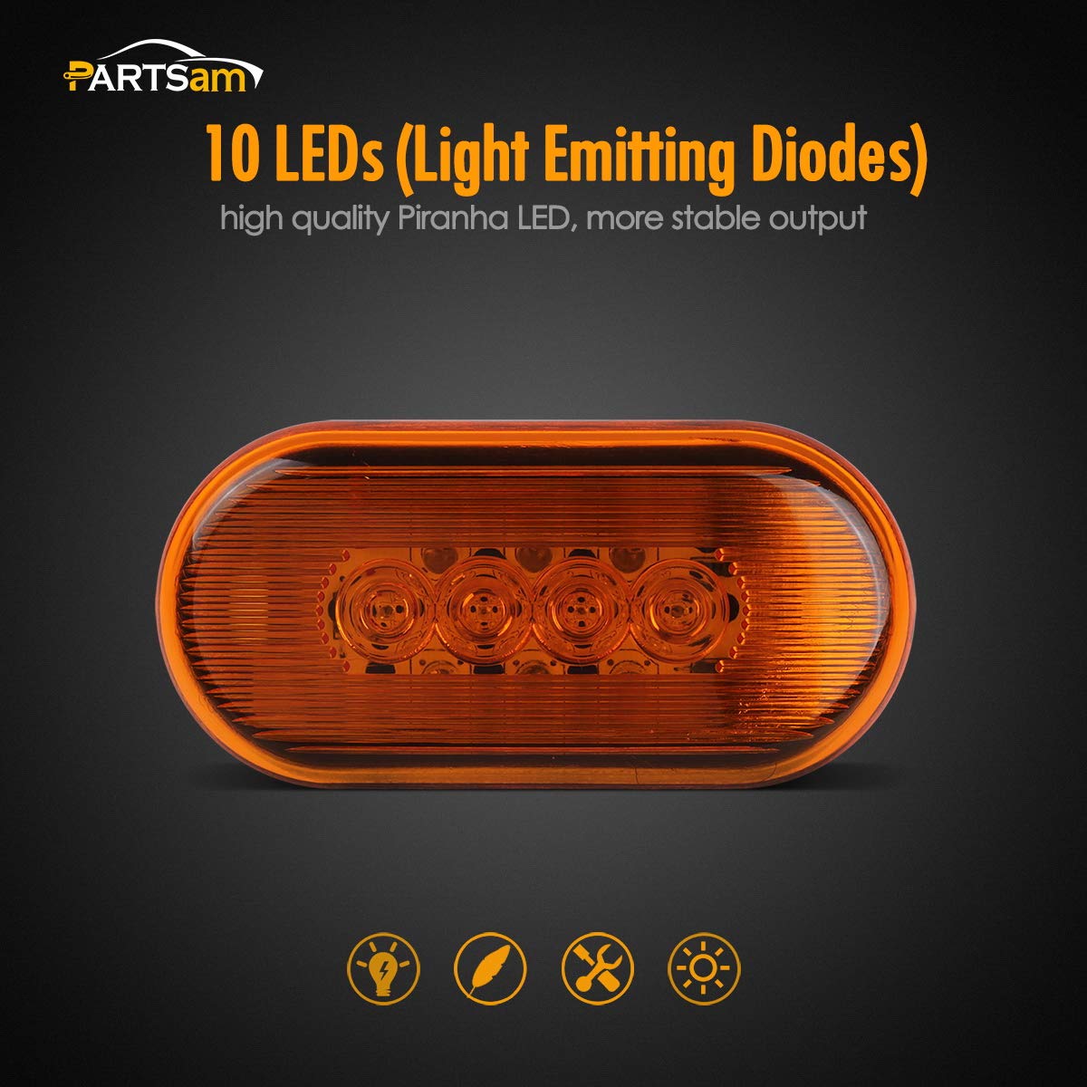 Partsam 4pcs Amber 10LED Side Marker Clearance Lights for Trailer Truck RV Camper - 4 Inch 4x2 Rectangular 12V LED Identification Lights - Perfect for Road Safety & Vehicle Visibility at Night