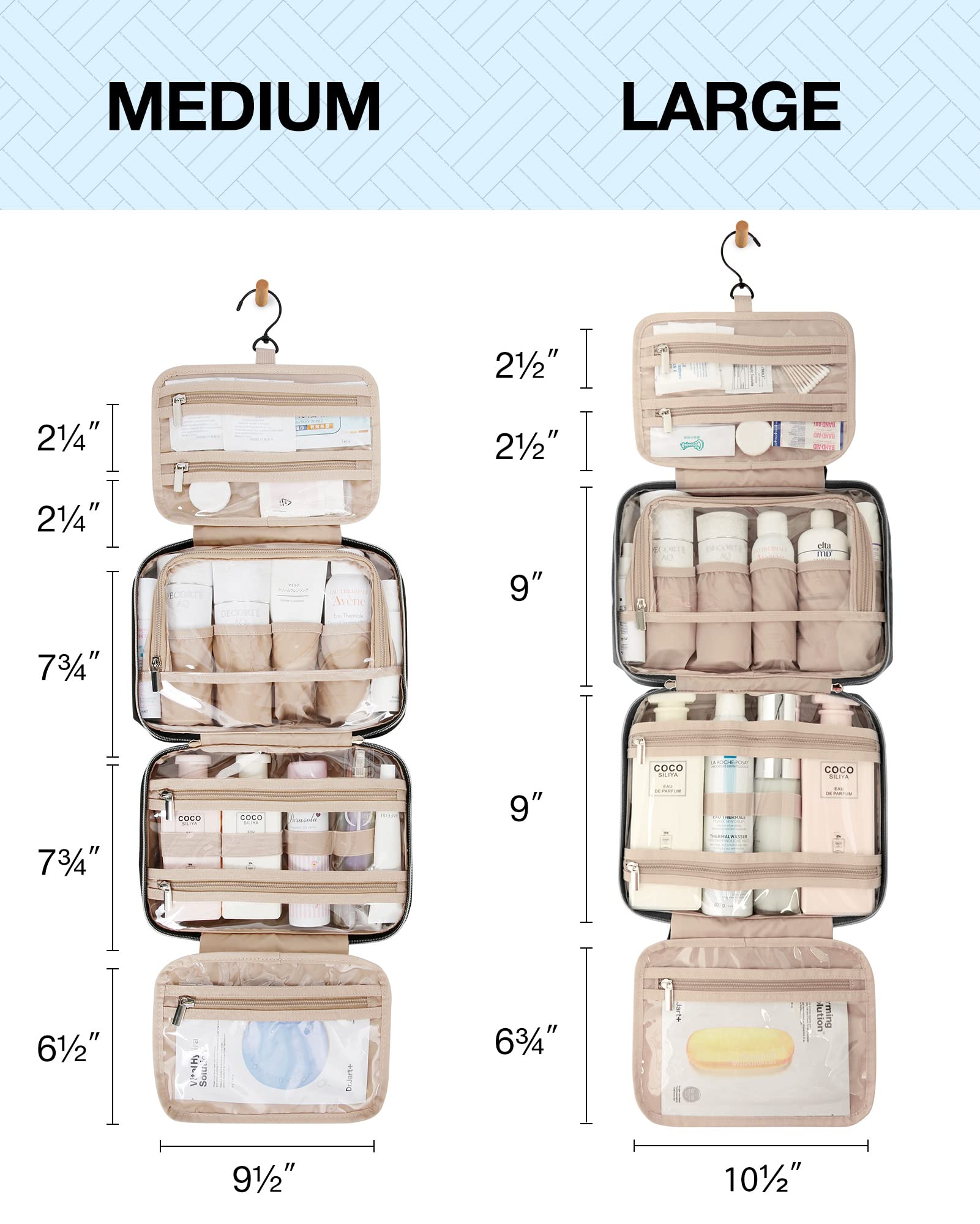 BAGSMART Hanging Toiletry Bag for Travel - TSA Approved Transparent Cosmetic Organizer with Multiple Pockets, Medium Black Makeup Bag for Full Sized Toiletries | Perfect for Air Travel, Gym, Camping & Weekend Getaways