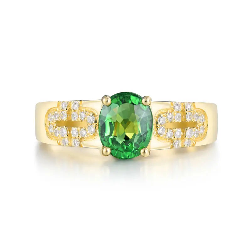 14K Yellow Gold Diamond & Green Tsavorite Wedding Ring for Women - Elegant Bridal Jewelry, Engagement Ring, Anniversary Gift for Her - Perfect for Weddings, Proposals & Special Occasions