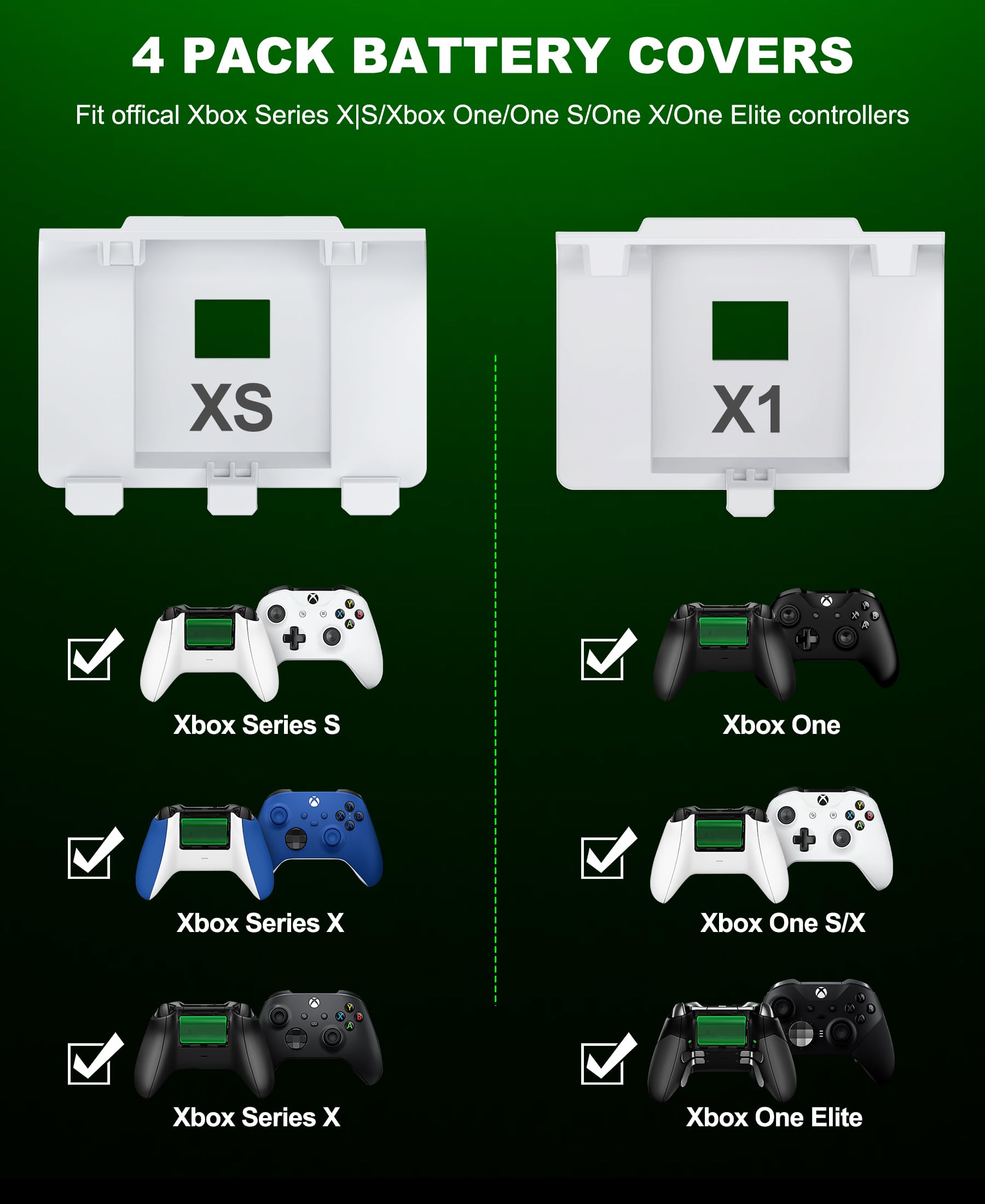 EXTREMECOOL Rechargeable Xbox Controller Battery Pack - Compatible with Xbox Series X|S, Xbox One S|X & Elite Controllers | Includes 2x 3600mWh X-1 Batteries, 4x Battery Covers & Charging Cable (White) | Perfect for Gaming Sessions & Wireless Play