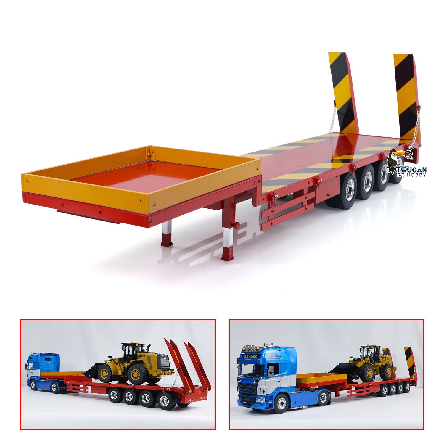 1/14 Scale RC Tractor Truck Metal Semi Trailer with 4 Axles - Remote Control Car Accessory for Hobbyists, DIY Assembly & Painted Model (Perfect for RC Racing, Construction Site Play & Collector Displays)