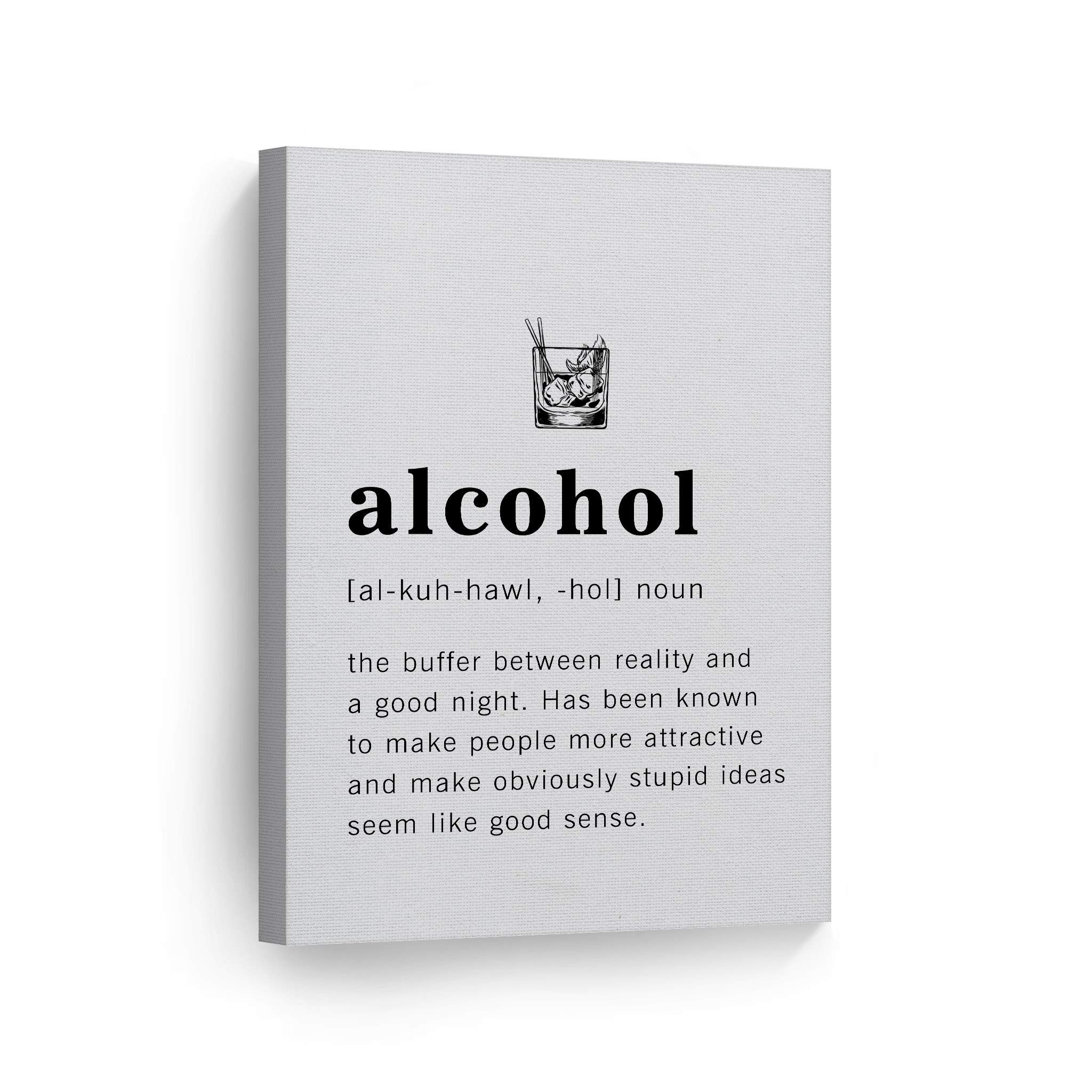 Funny Alcohol Definition Dictionary Canvas Print - Inspirational Quote Wall Art for Office, Living Room, Bedroom & Bathroom Decor - Ready to Hang Home Decor (40x30 inches, Made in USA) - Perfect for Gifts, Bars, Man Caves & Humorous Home Decor