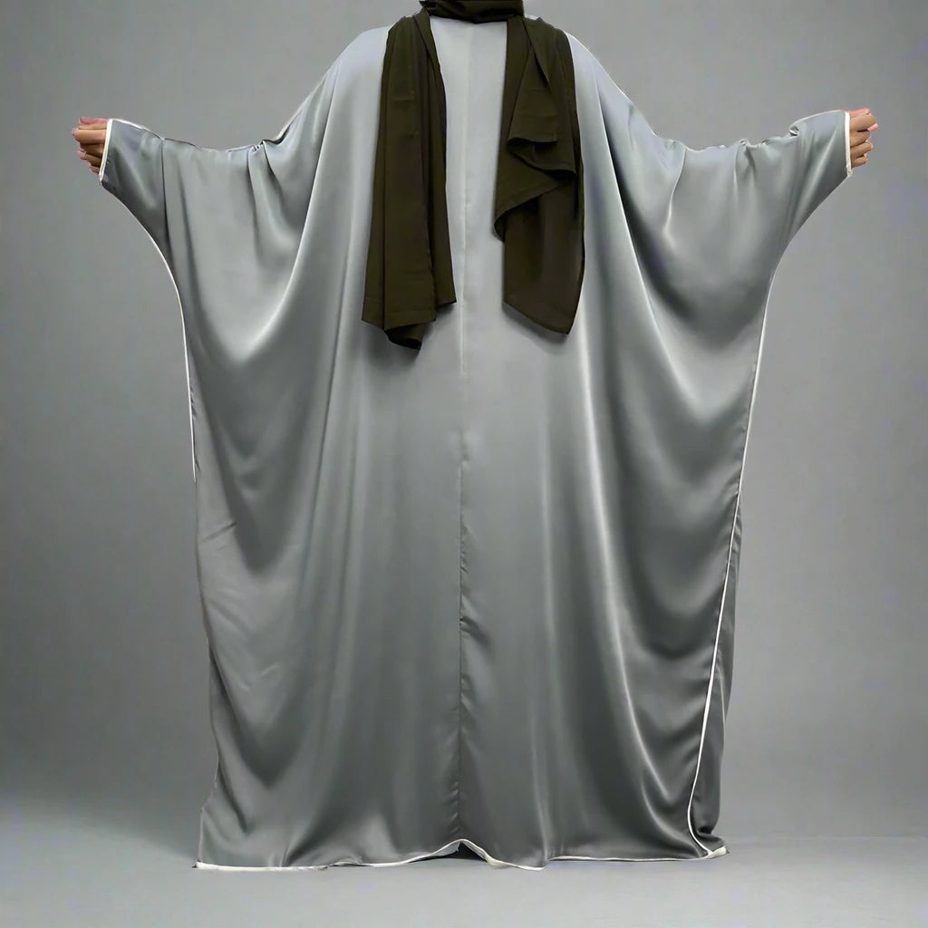 Elegant Batwing Sleeve Satin Cardigan Open Farasha Abaya Dress for Muslim Women - Perfect for Prayer, Weddings & Special Occasions