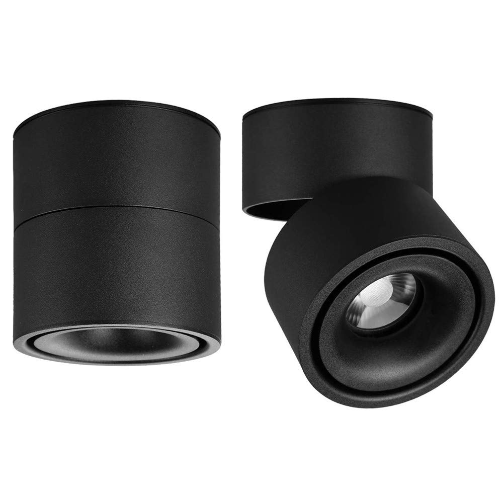 360° Adjustable LED Ceiling Spotlight - 10W COB Surface Mounted Light with 3000K/4000K/6000K Color Options - Aluminum Wall & Ceiling Downlight for Living Room, Bedroom, Kitchen (Black, 4000K Natural White)