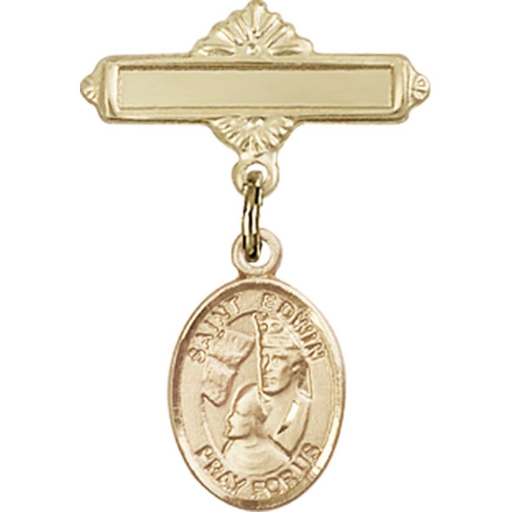Bonyak Jewelry St. Edwin Gold Filled Saint Medal Charm - 1 x 5/8 Inch Religious Baby Badge with Polished Pin - Perfect for Baptism Gifts, First Communion Jewelry & Catholic Faith Accessories