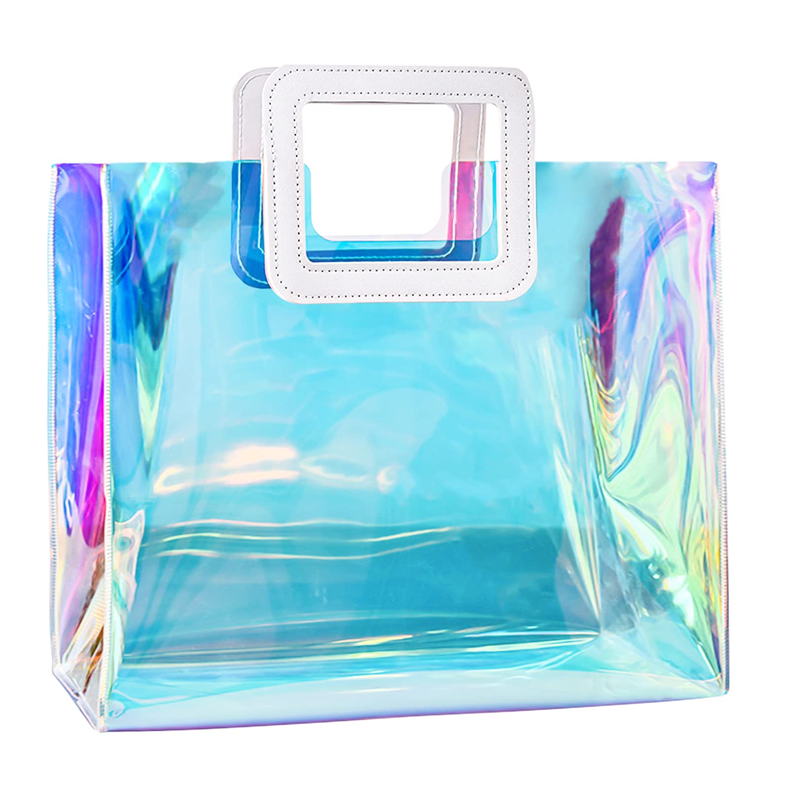 Holographic Gift Bags - Clear Iridescent Tote Bag for Bachelorette Party, Beach, Travel, Work & Stadium Events | Shimmering Reusable Shopping Bags for Women, Girls & Special Occasions