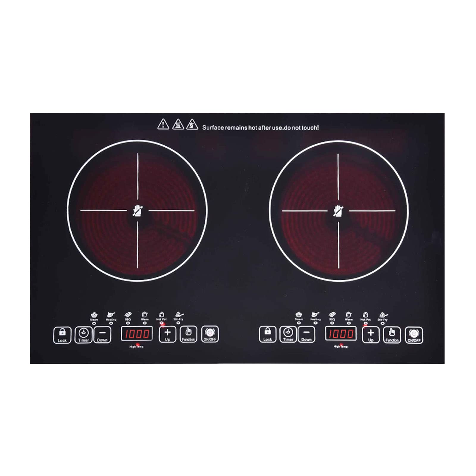 24 Inch 2 Burners Electric Cooktop 110V - 2200W Adjustable Portable Ceramic Stove with 2 Cooktops - Perfect for Small Kitchens, RVs, Dorms & Countertop Cooking