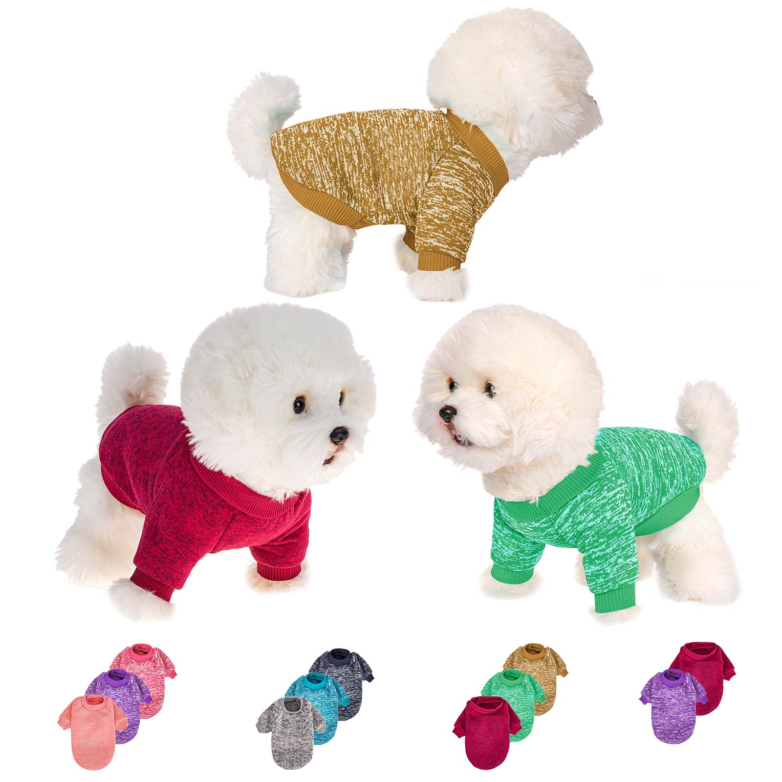 Warm Soft Dog Sweater for Small Dogs - 3 Pack Winter Pet Clothes for Puppy, Cat & Medium Large Dogs (Red, Green, Coffee) - Perfect for Christmas Gifts & Cold Weather Outdoors