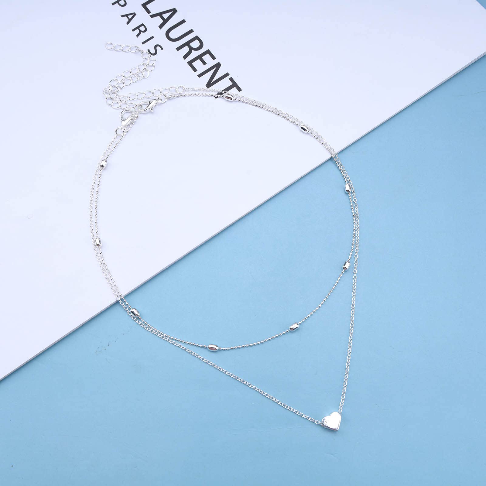 Boho Layered Heart Necklace for Women - Silver Satellite Choker with Love Heart Pendant & Ball Station Necklace - 2 Piece Set | Perfect for Valentine's Day Gifts, Anniversary Presents, and Boho Fashion Accessories
