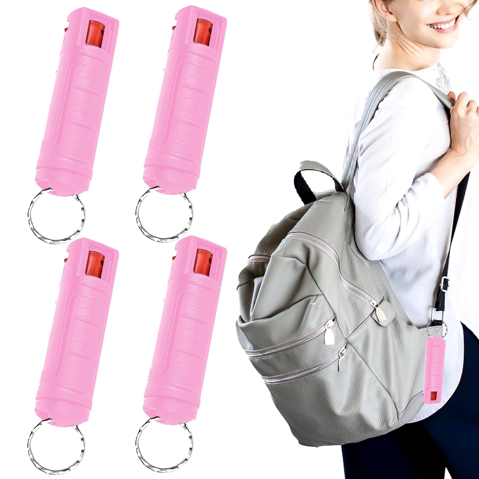 Pepper Spray Keychain - 4 Pack Self Defense Keychains with 20ml Pepper Spray for Women, Men & Kids - Easy to Use Personal Safety Protection for Walking, Jogging, Night Commute & Outdoor Activities