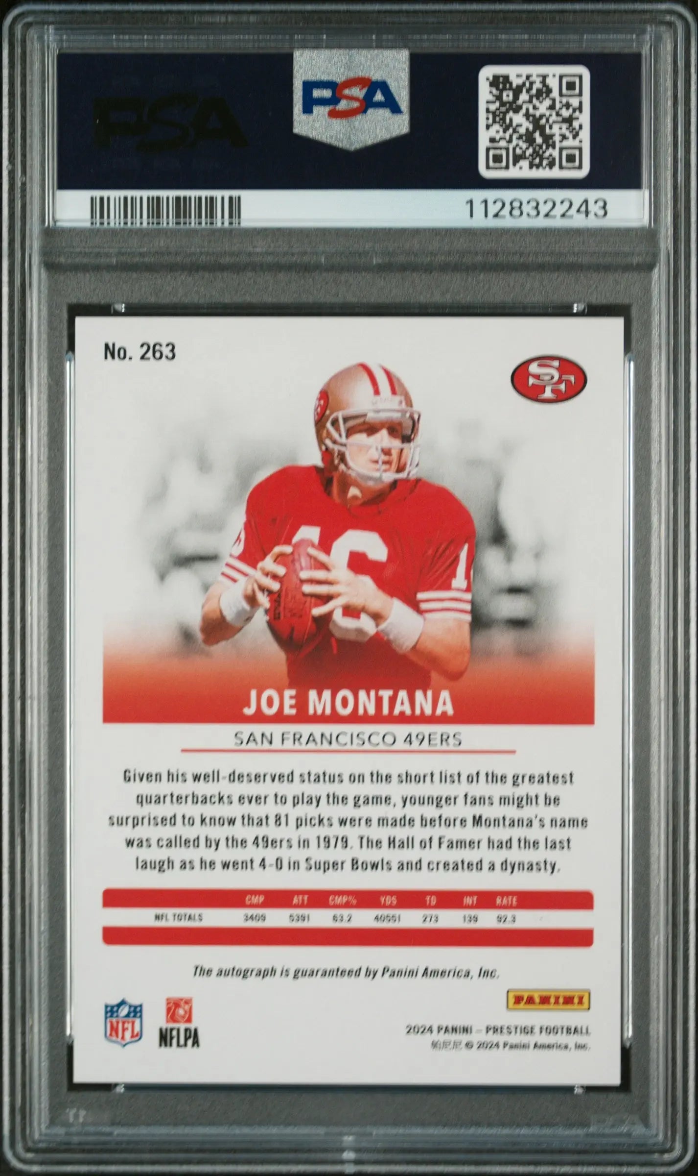 2024 Panini Prestige Joe Montana Gold Xtra Points Premium Auto PSA 10 /50 - Rare Football Trading Card for Collectors & Investors - Perfect for Sports Memorabilia Displays & Investment Portfolios