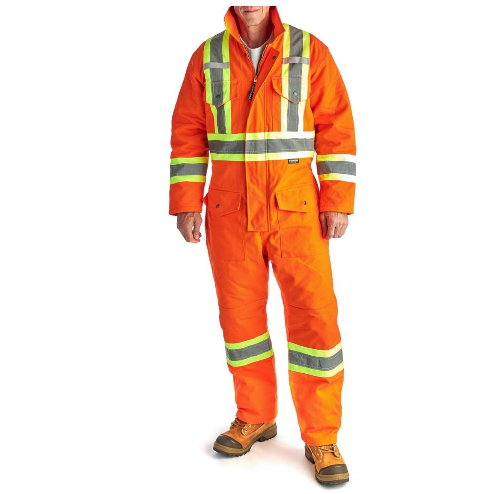 Terra Men's High Visibility Insulated Winter Coverall - Orange Safety Workwear for Cold Weather - Heavy Duty Reflective Coveralls for Construction, Road Work & Outdoor Winter Jobs