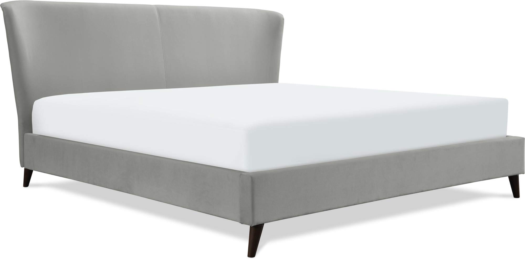 Luxury Adele Wingback Upholstered Platform Bed with Plush Velvet Fabric - Curved Tall Headboard & Padded Frame - Classic Wood Cone Legs - King Size Grey Bed - Perfect for Master Bedroom & Guest Room Decor