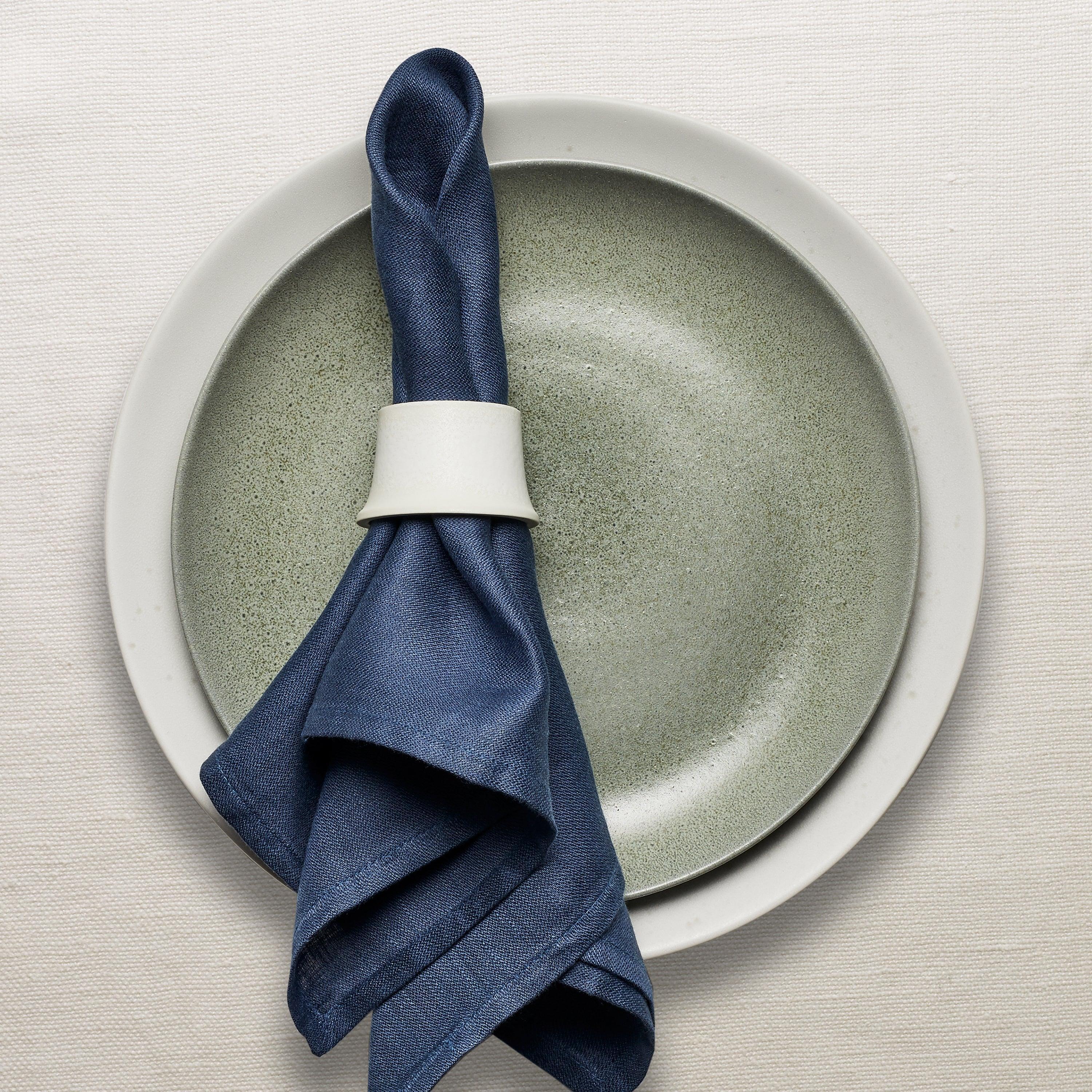 Premium Blue Linen Sateen Napkins Set of 4 - Soft & Elegant Dinner Napkins for Formal Dining, Wedding Reception & Holiday Table Setting