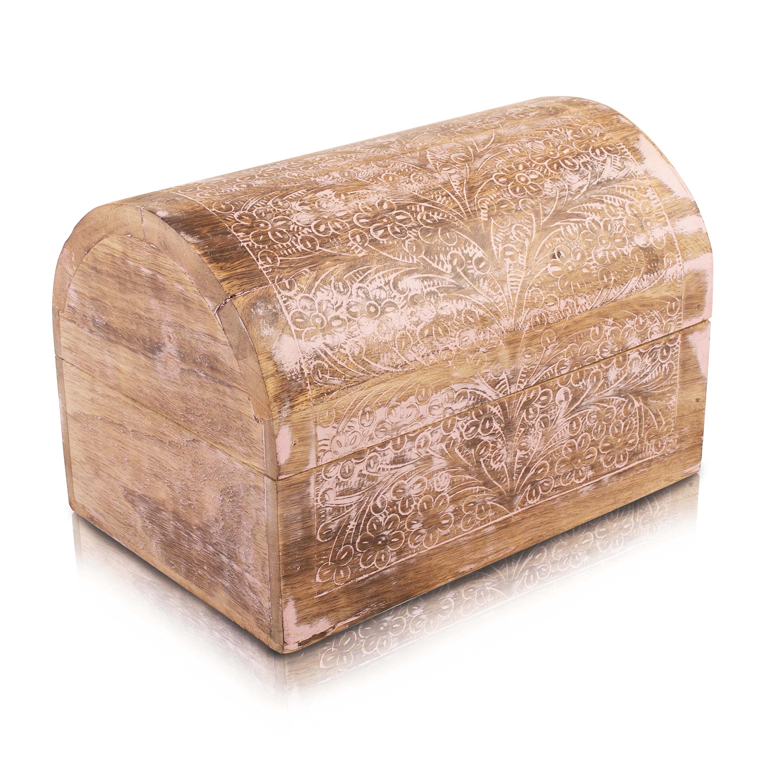 Handmade Wooden Jewelry Box Organizer - Keepsake Treasure Chest for Watches, Rings & Necklaces - Perfect Birthday, Housewarming Gift for Women & Men (Pink) - Ideal for Bedroom Vanity, Travel & Wedding Jewelry Storage
