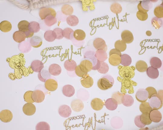 Cute Pink Teddy Bear Baby Shower Decorations Set - 'We Can Bearly Wait' Theme Party Supplies for Girls with Confetti - Perfect for Baby Shower, Gender Reveal & Nursery Decorations