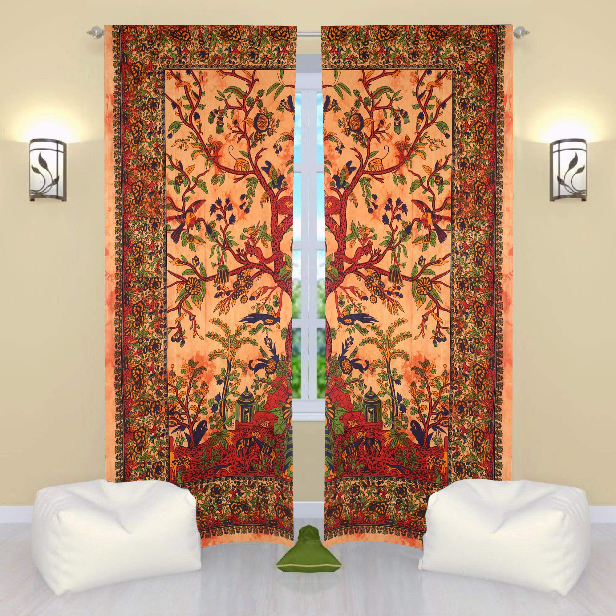Hippie Bird Tapestry Curtains 80x82